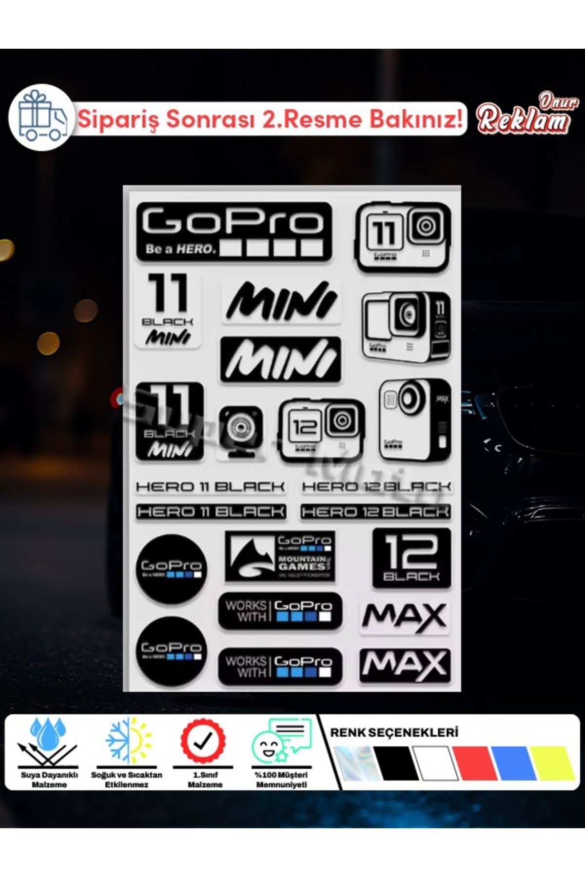 Onur Reklam GoPro Uyumlu Çoklu Sticker Seti – Suya Dayanıklı – 30’lu Tasarım