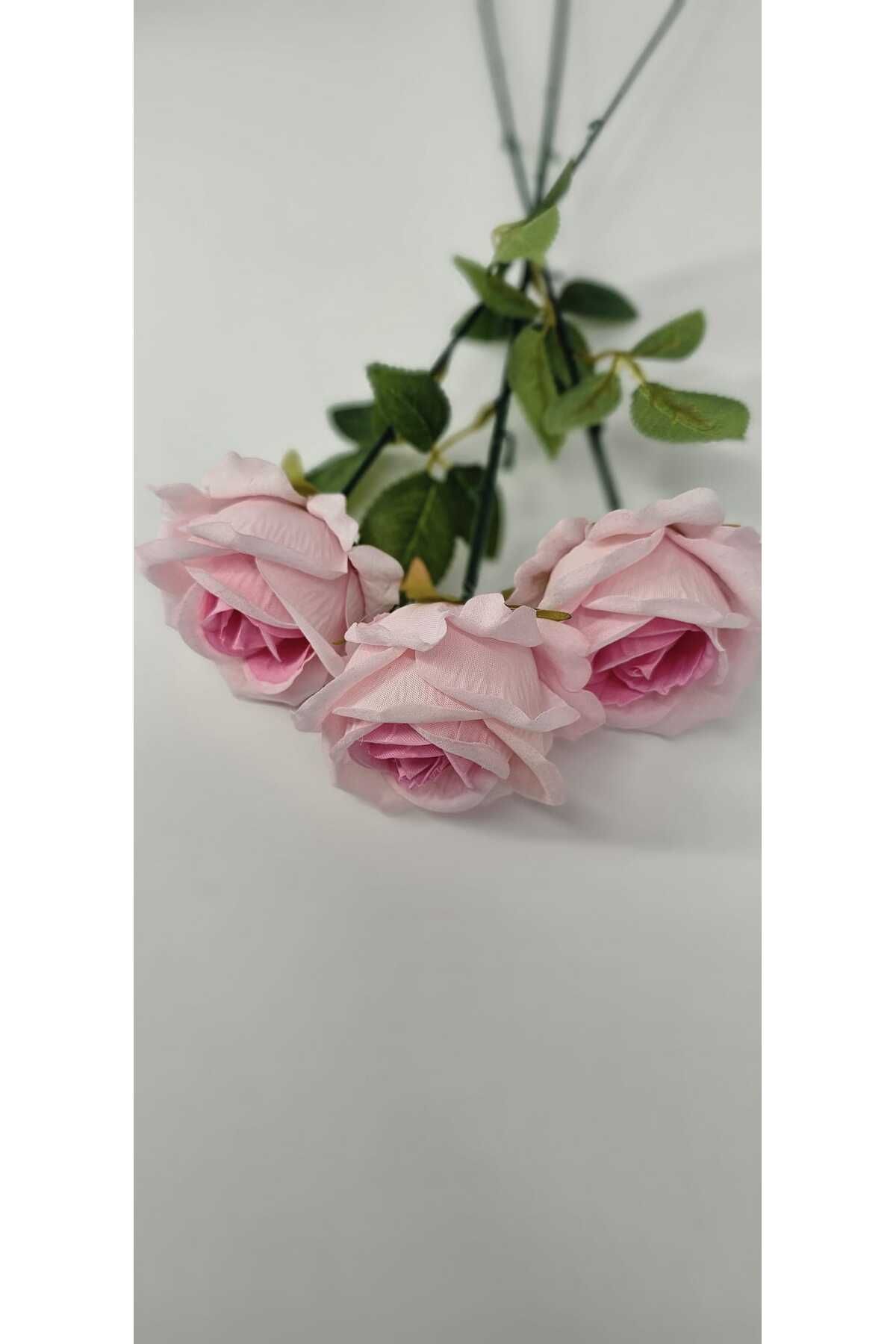 yapay çiçek evi Yapay Kadife Gül 3 Adet Açık Pembe 50 cm VazoDekor Gelin Çiçeği ev Süsü