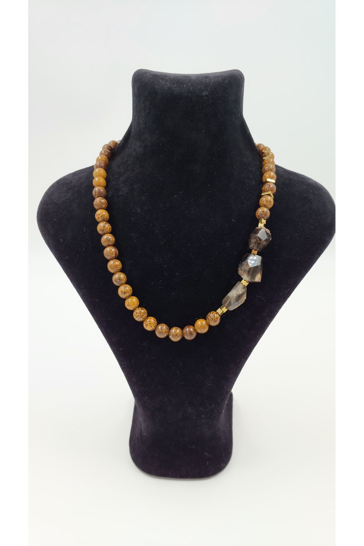 R G Handmade Design Denge ve Gücün Simgesi – Tarçın Jasper & Dumanlı Kuvars Doğal Taş Kolye