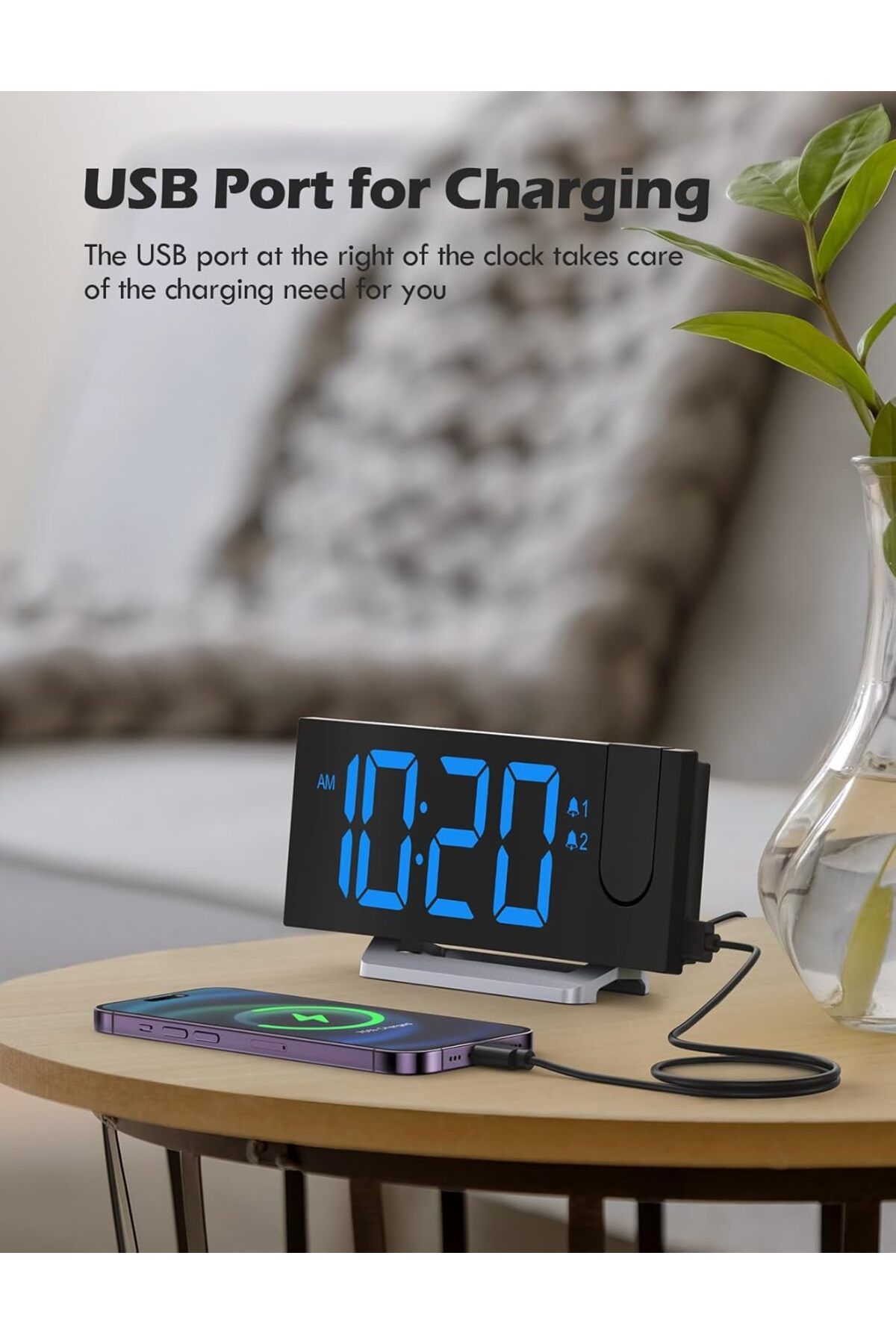 Generic-Alarm Clocks for Bedrooms, Digital Alarm Clock with 180° Rotatable Projector & FM Radio, 0-100% Dim 9