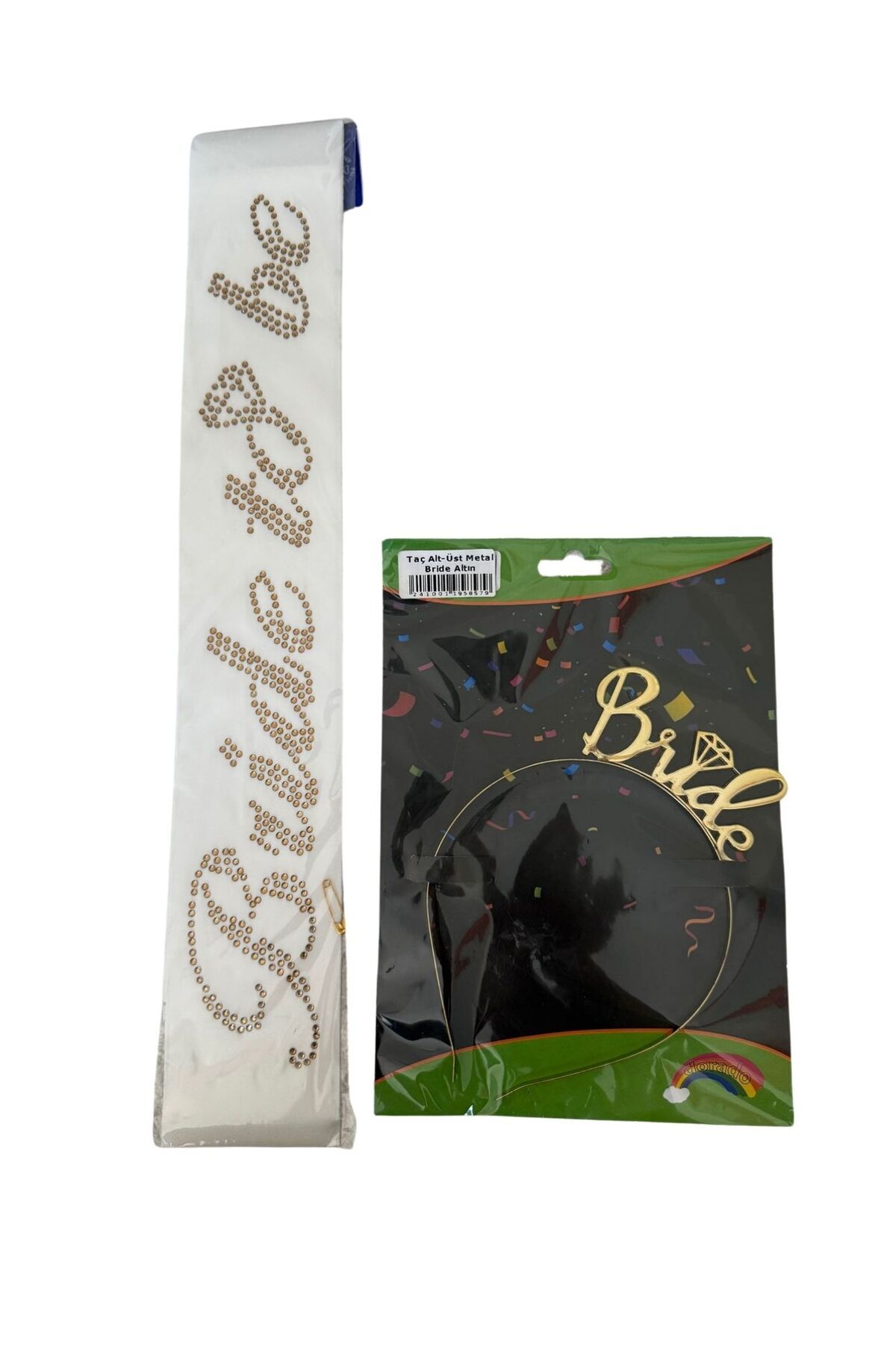 OEM Gold Bride Yazılı Banner ve Taç Seti / Gold Bride Banner & Hair Accessory Set