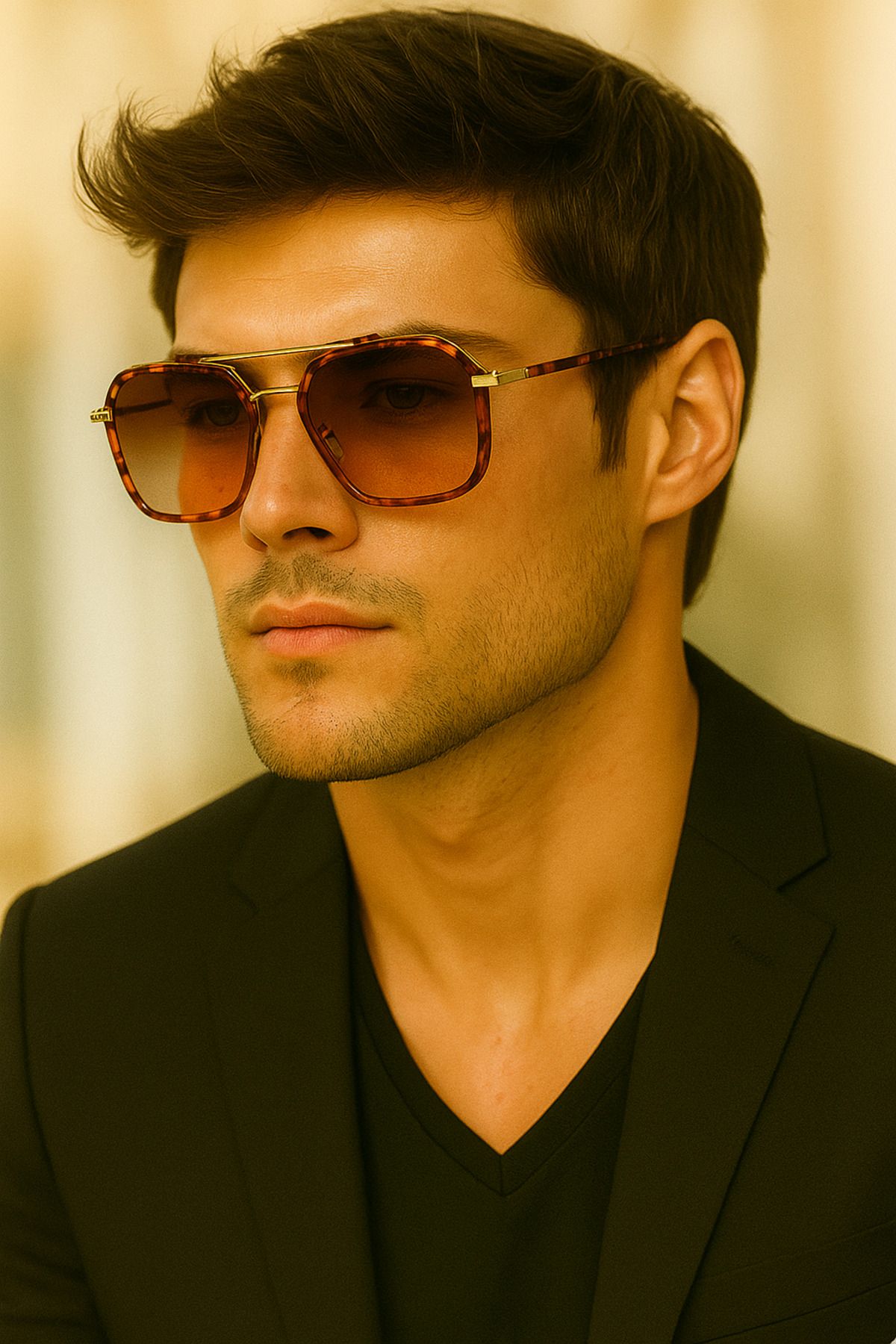 Merand Leopar Desenli Köşeli Unisex Güneş Gözlüğü – Altın Detaylı Şık Model