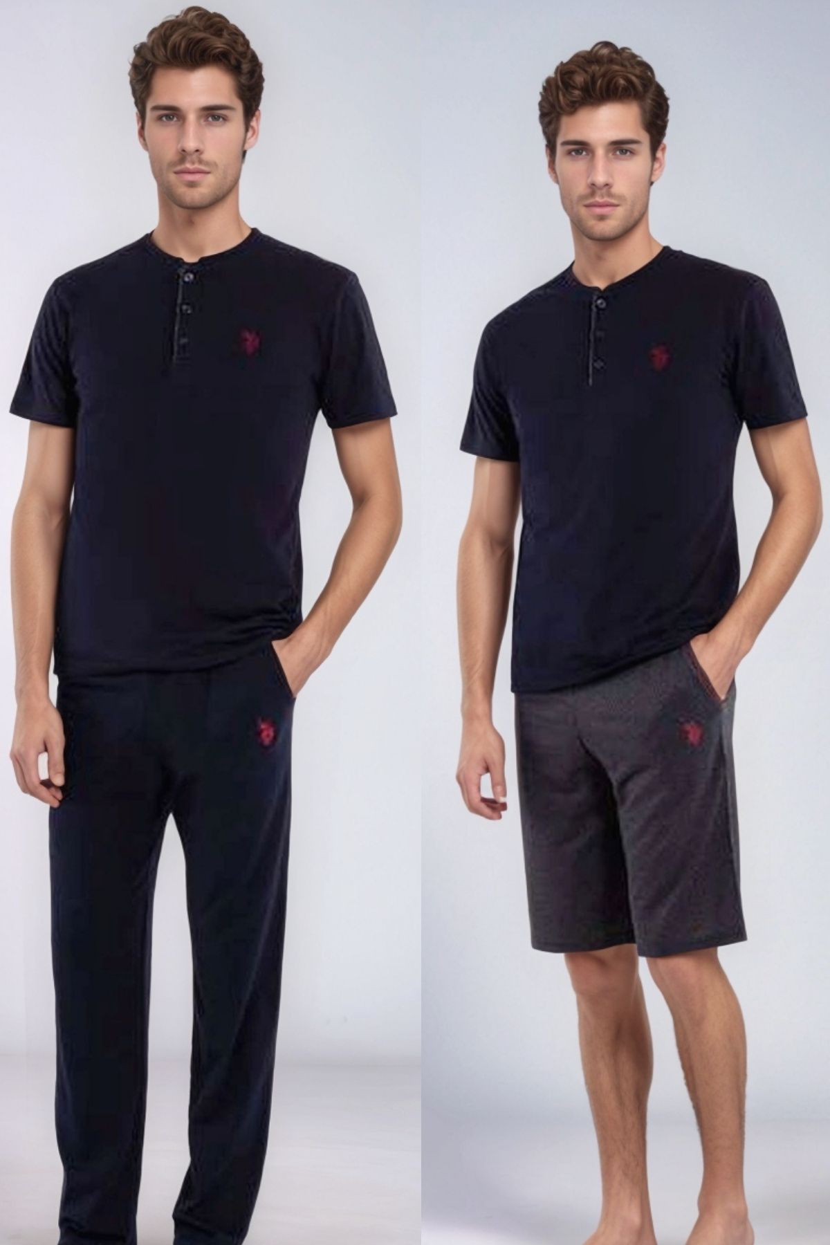U.S. Polo Assn. Erkek Çeyizlik Pamuklu Kutulu Yarım Patlı 3'lü Damat Seti - Lacivert
