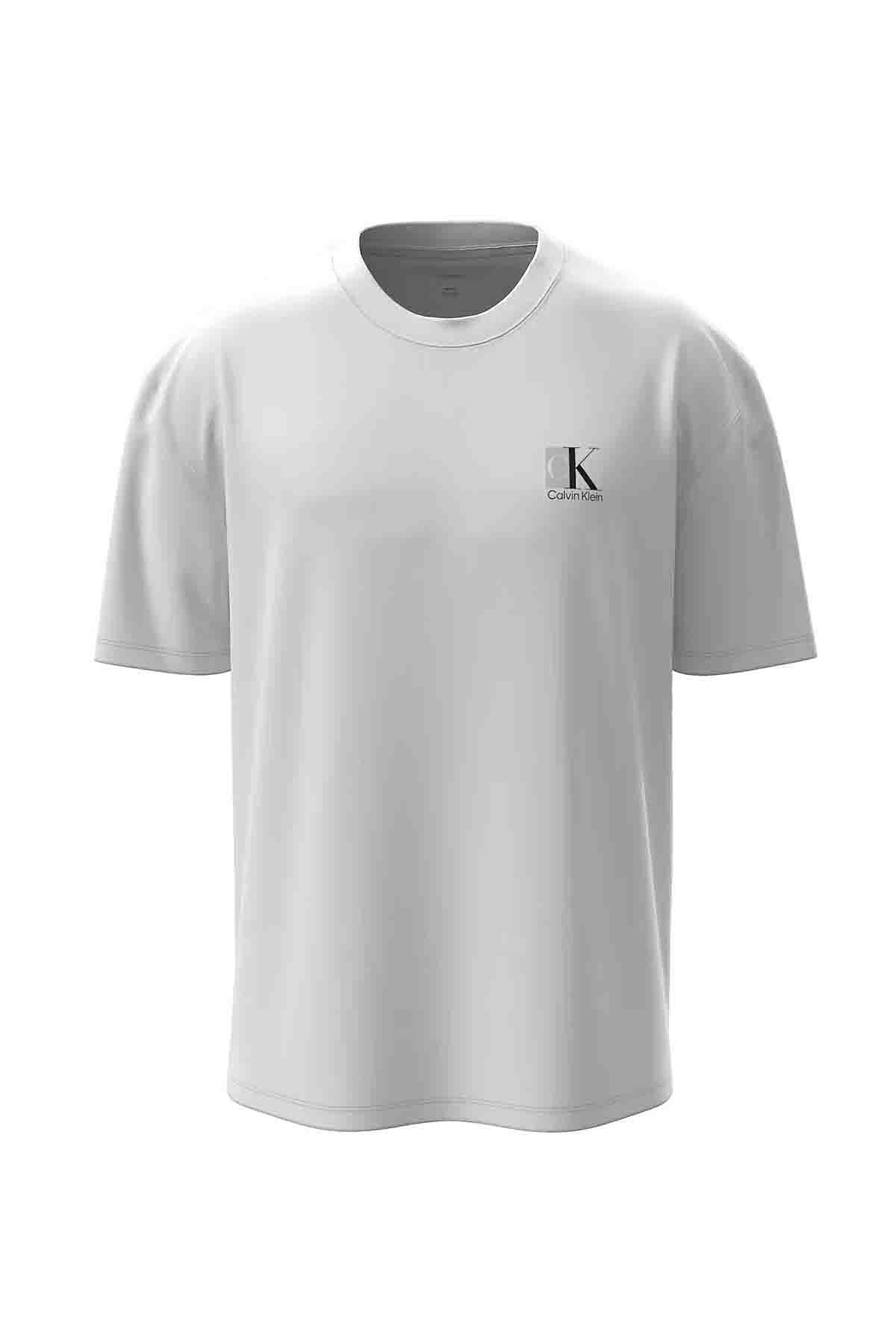 Calvin Klein Erkek SS 30s Pamuklu Bisiklet Yaka Regular Fit T-Shirt - Beyaz