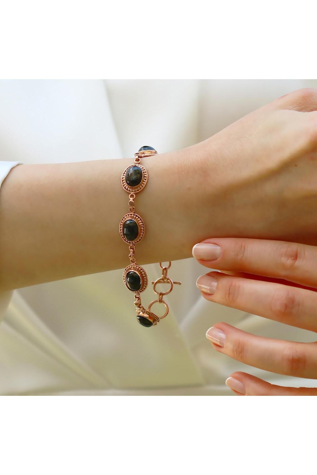 Necati Gün Oval Onix Taşlı Rose Gold Gümüş Bileklik