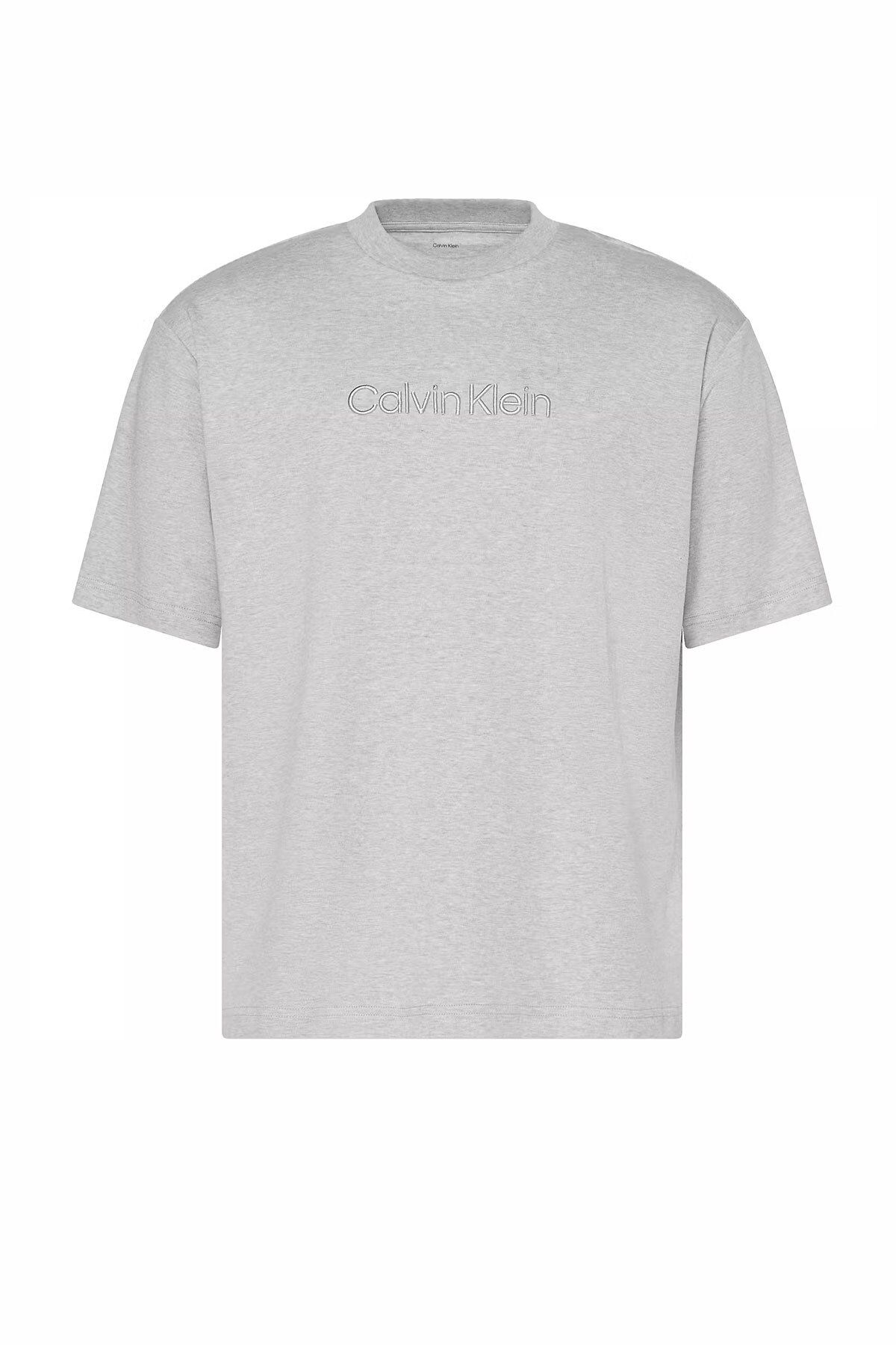 Calvin Klein Erkek A -Rel Fashion Logo Kısa Kollu T-Shirt - Gri