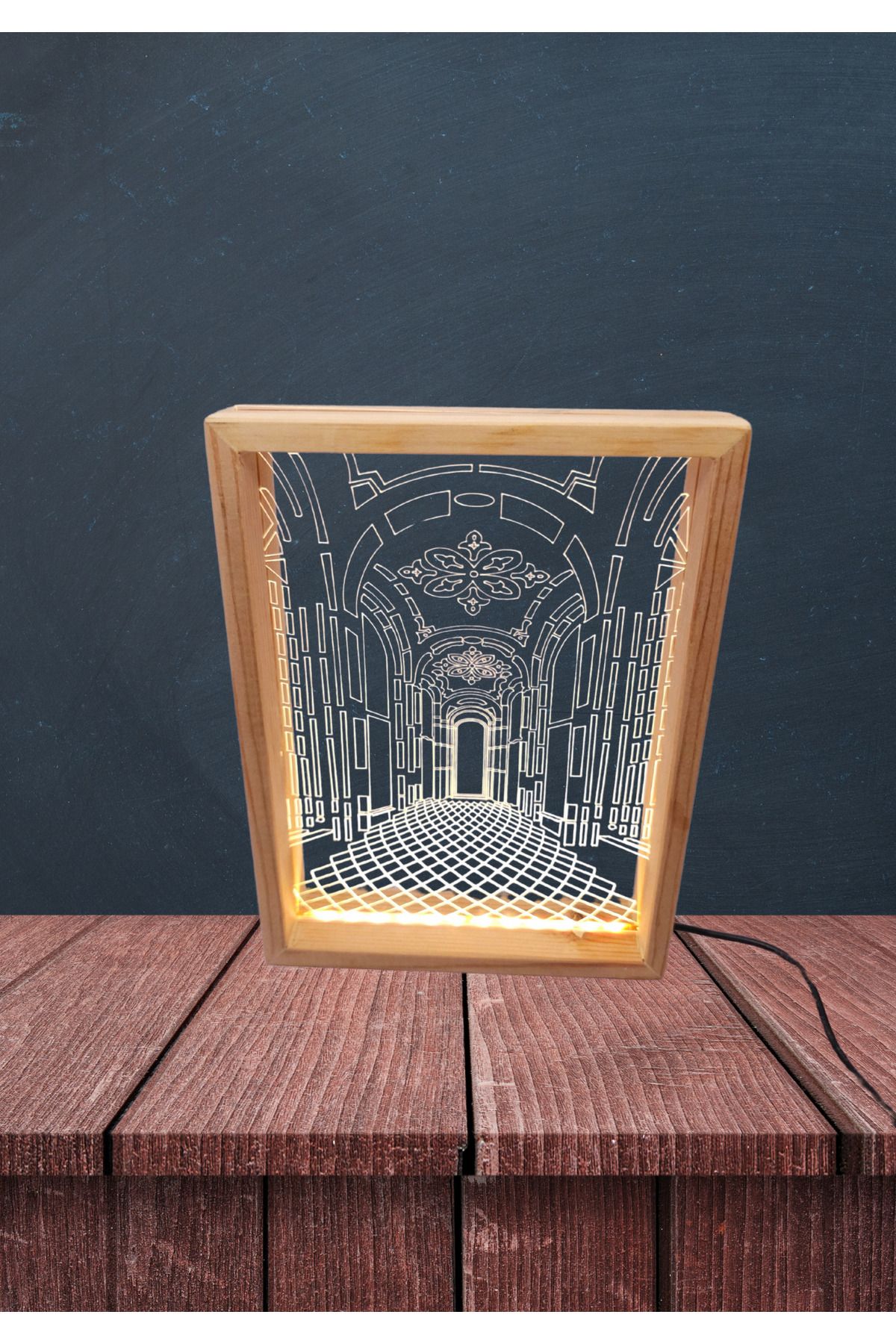 Tasarımistan Çift Taraflı Led Aydınlatmalı Doğal Ahşap Fotoğraf Çerçevesi 16x21 Cm Harry Potter Köşk Model