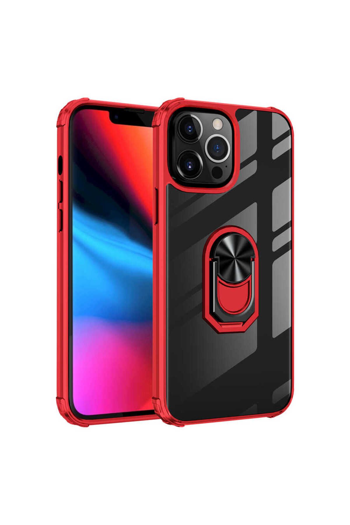 halkhouse İphone 13 Pro Max Kılıf Sert Silikon Dayanıklı Şeffaf Renkli Yüzüklü Mola Kapak