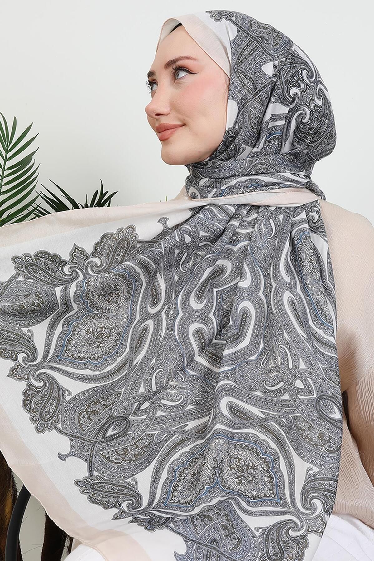 GİYZAMİLA Desenli Dijital Şal Nude