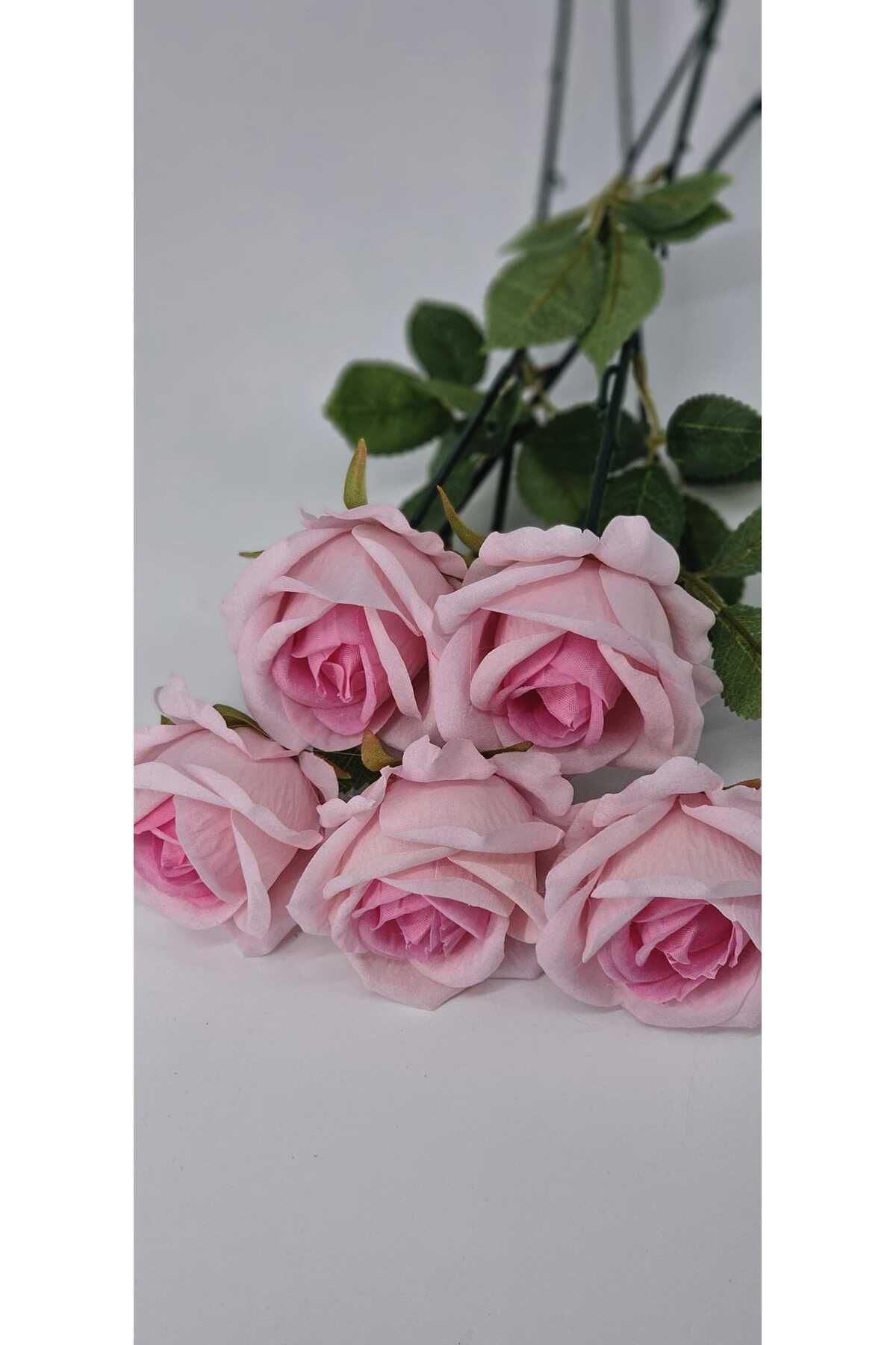 yapay çiçek evi Yapay Kadife Gül 10 Adet Açık Pembe 50 cm VazoDekor Gelin Çiçeği ev Süsü