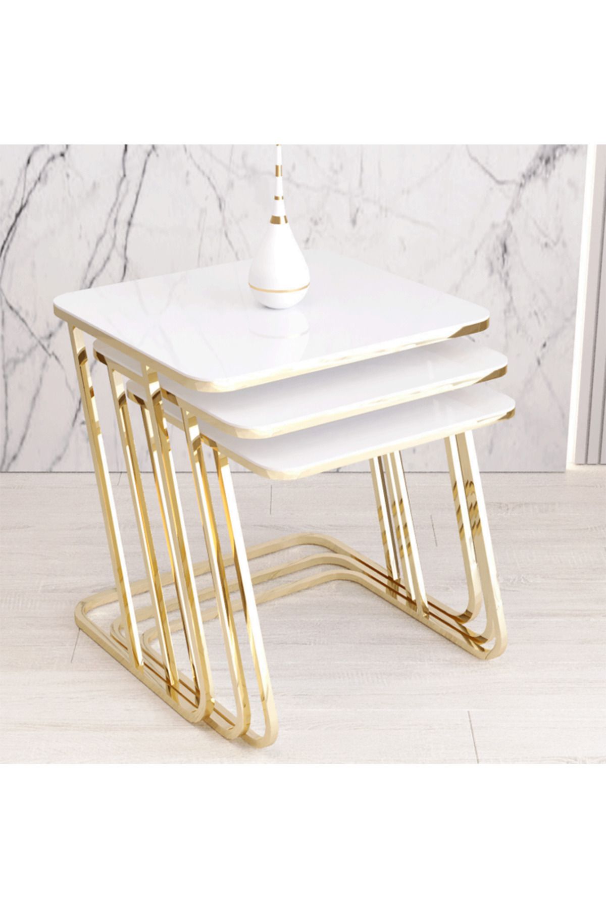 Ekübya Home Üçlü Z Zigon Sehpa Mermer Desen (3'lü)