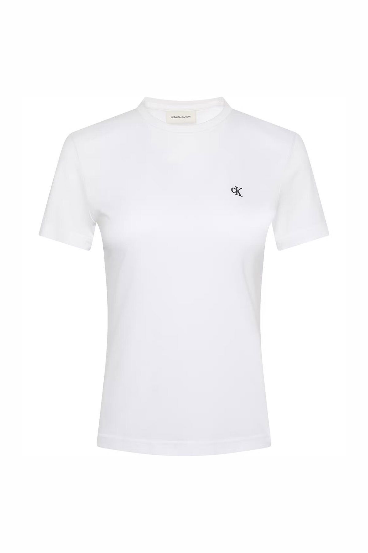 Calvin Klein Kadın SS Monogram Crew Logo T-Shirt - Beyaz