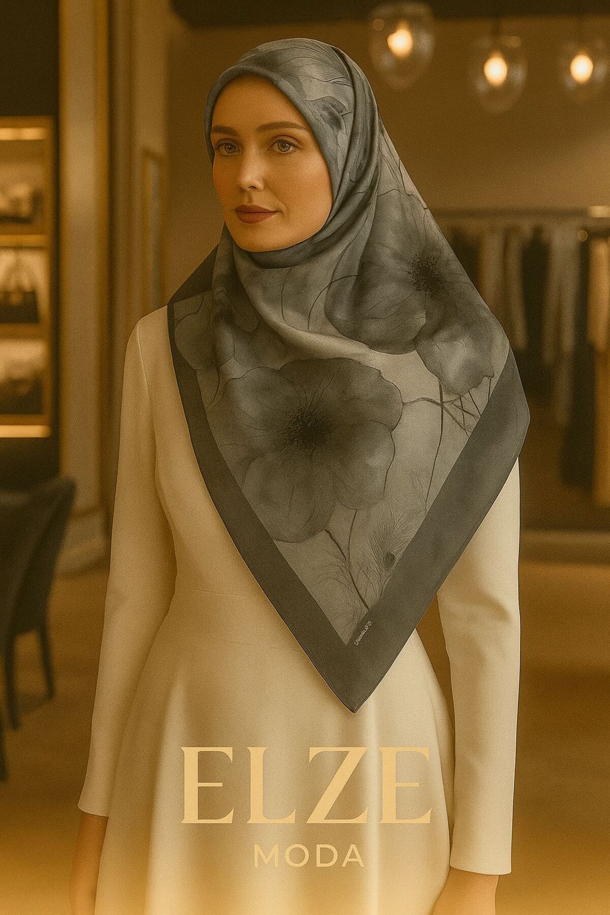 ELZE MODA GELİNCİK DESENLİ PAMUK VUAL ŞAL