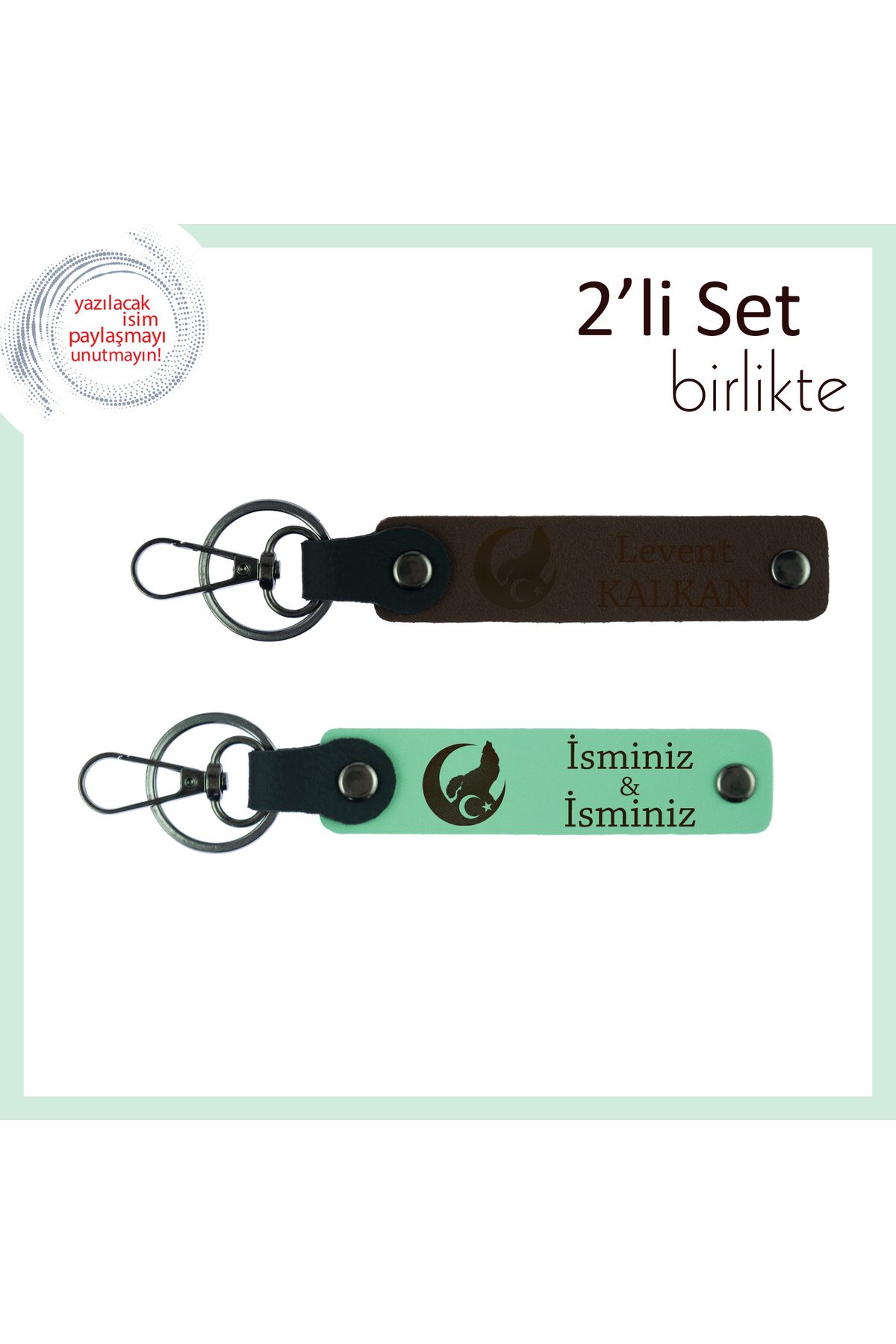 Miaju Amcaya Saygı İçeren Hediye – Bozkurt Ve Ayyıldız Kişisel Anahtarlık Takımı, Koyu Kahve-Yeşil