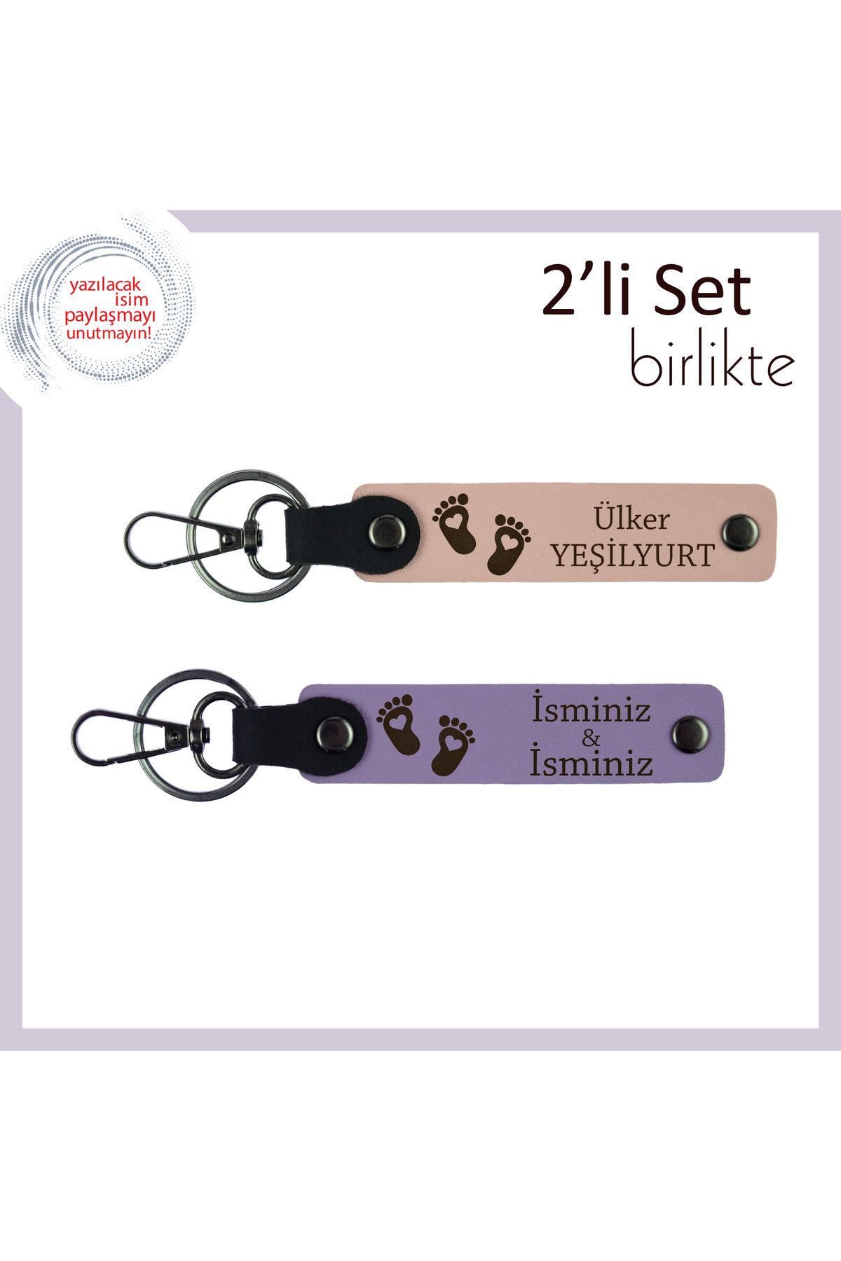 Miaju Kız ve Erkek Bebekler İçin Hazırlanmış Kalpli Ayak Temalı Deri 2’li Hatıralık, Yavru Ağzı-Mor