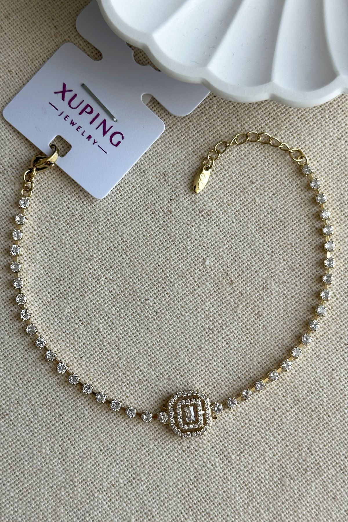 Modacaprea Xuping 14K Taşlı Baget Aralıklı Su Yolu Kadın Bileklik – 17+3 cm | Altın Renk Kararmaz Xuping Takı