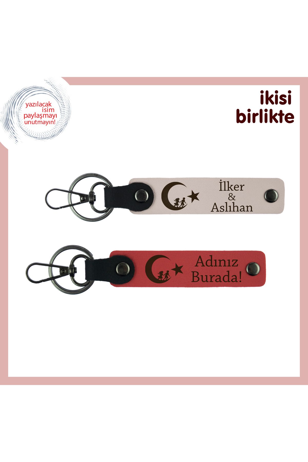 Miaju Eşe Özel Gün Hediyesi, Çocuk Ve Ayyıldız Kişiselleştirilebilir Anahtarlık, Pudra-Nar Çiçeği