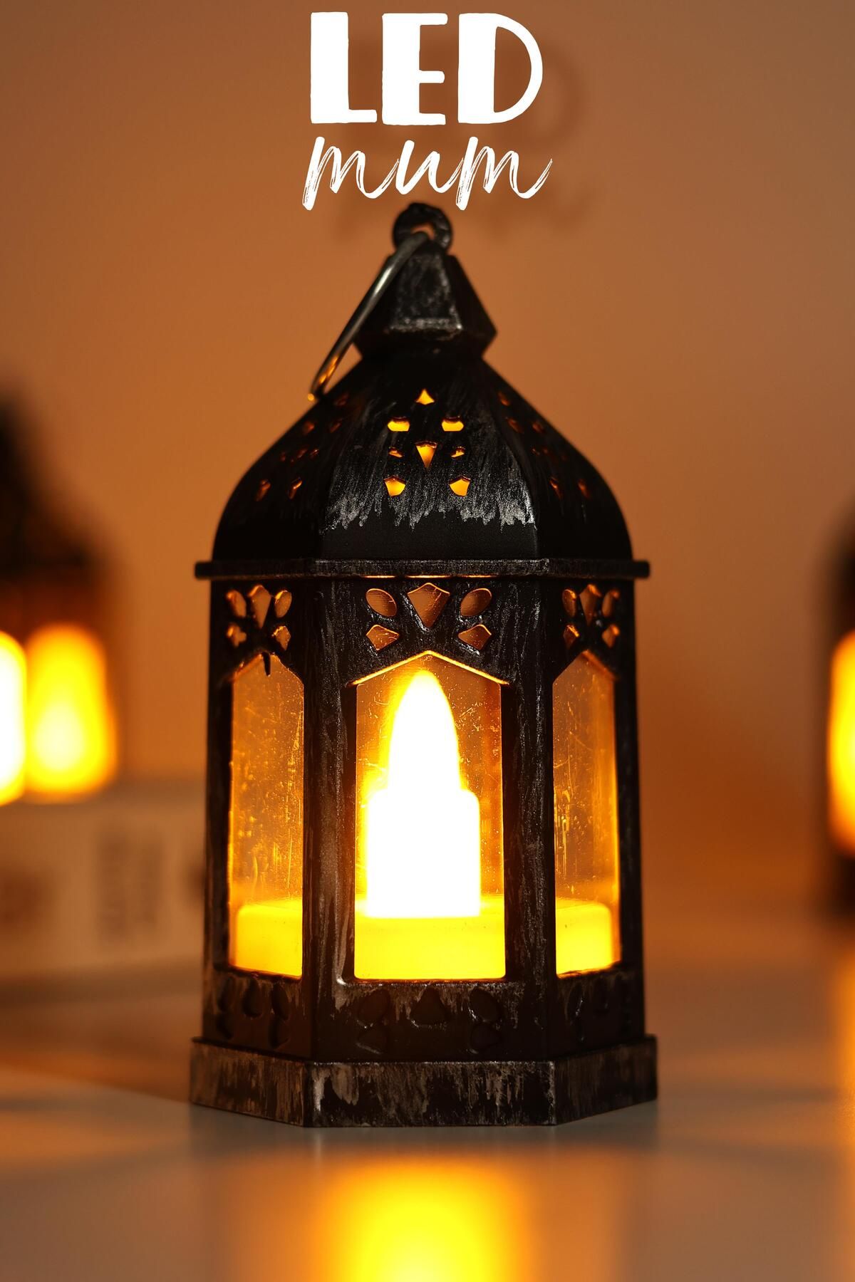 Telvesse Led Mum Retro Sokak Lambası Tip Dumansız Pilli Alevli Dekoratif Yapay Mum Işıldak Gümüş 1036-5