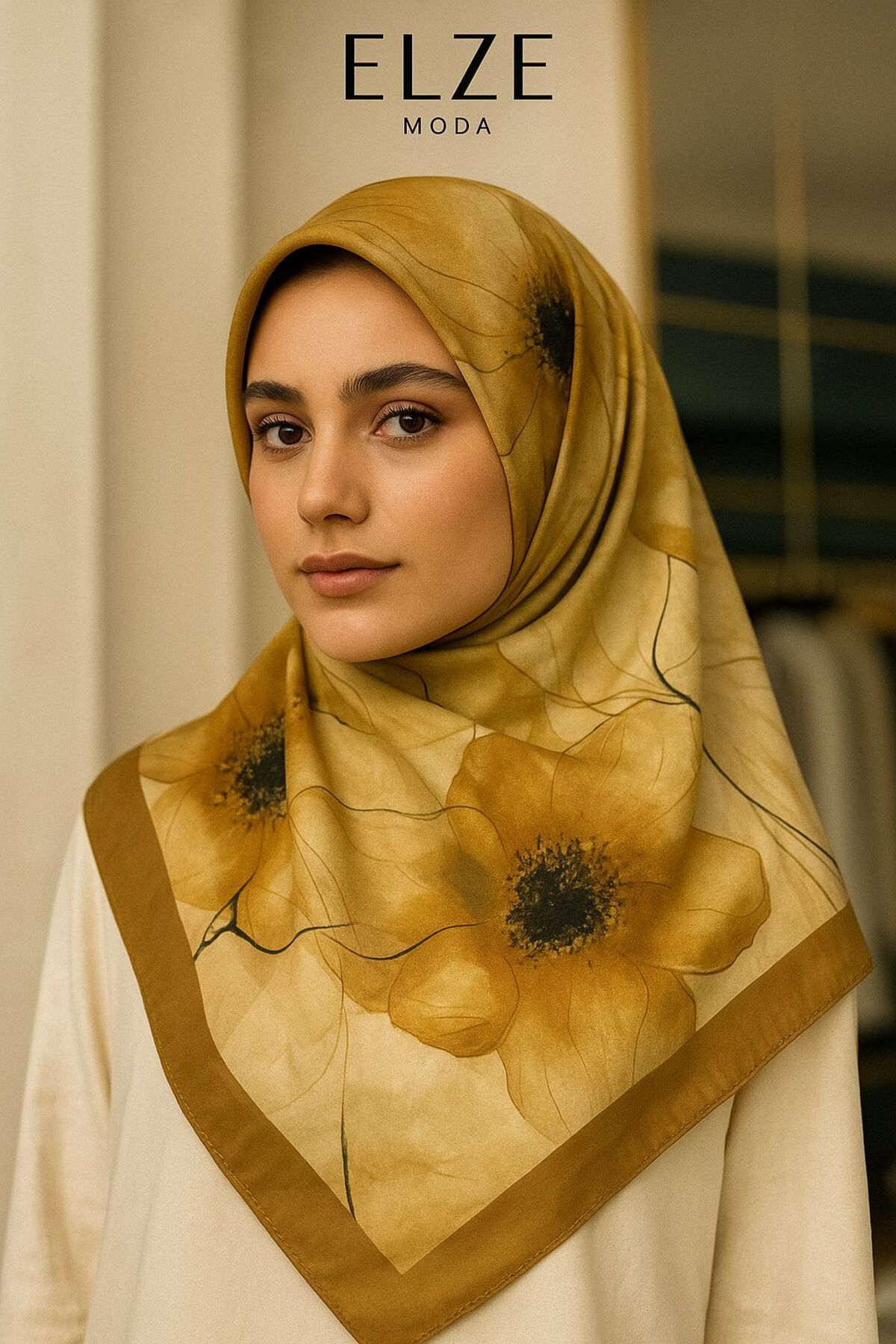 ELZE MODA GELİNCİK DESENLİ PAMUK VUAL ŞAL