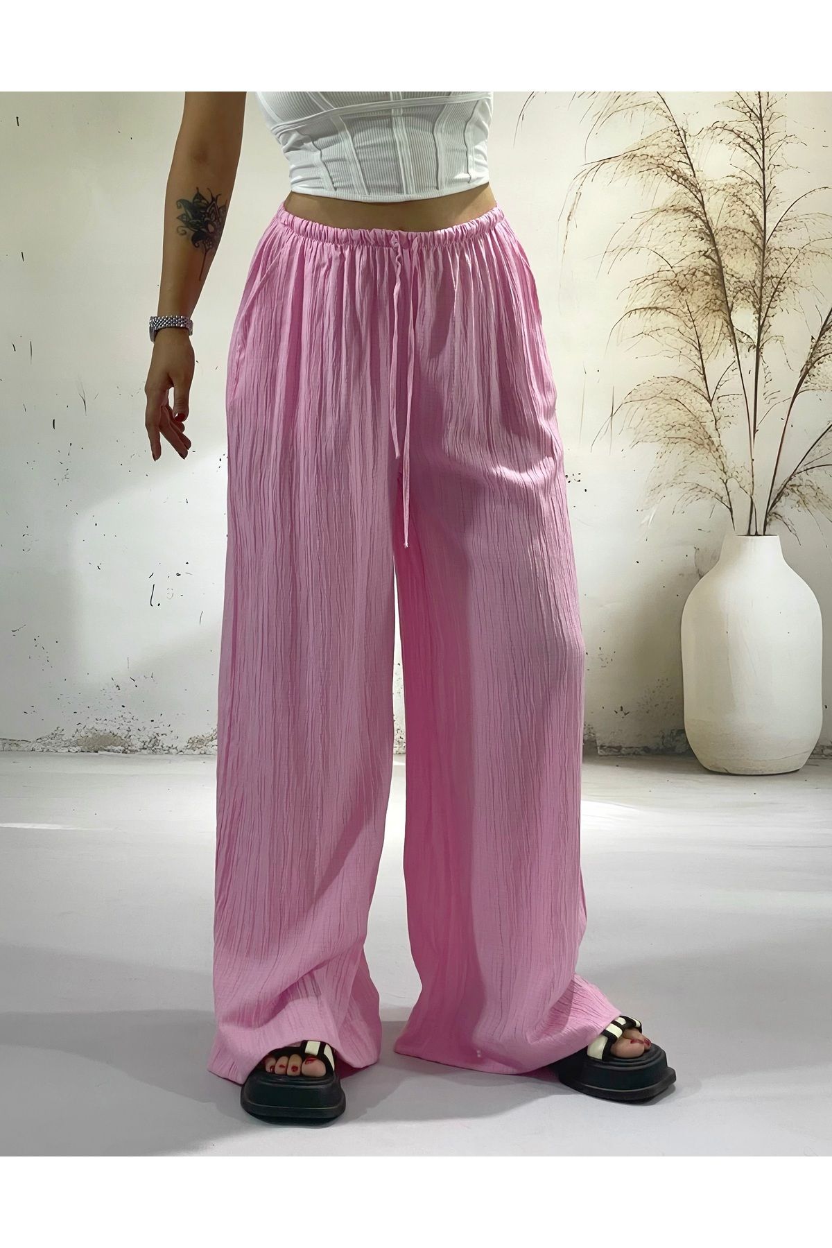 LOI Butik Pembe gofre pantolon