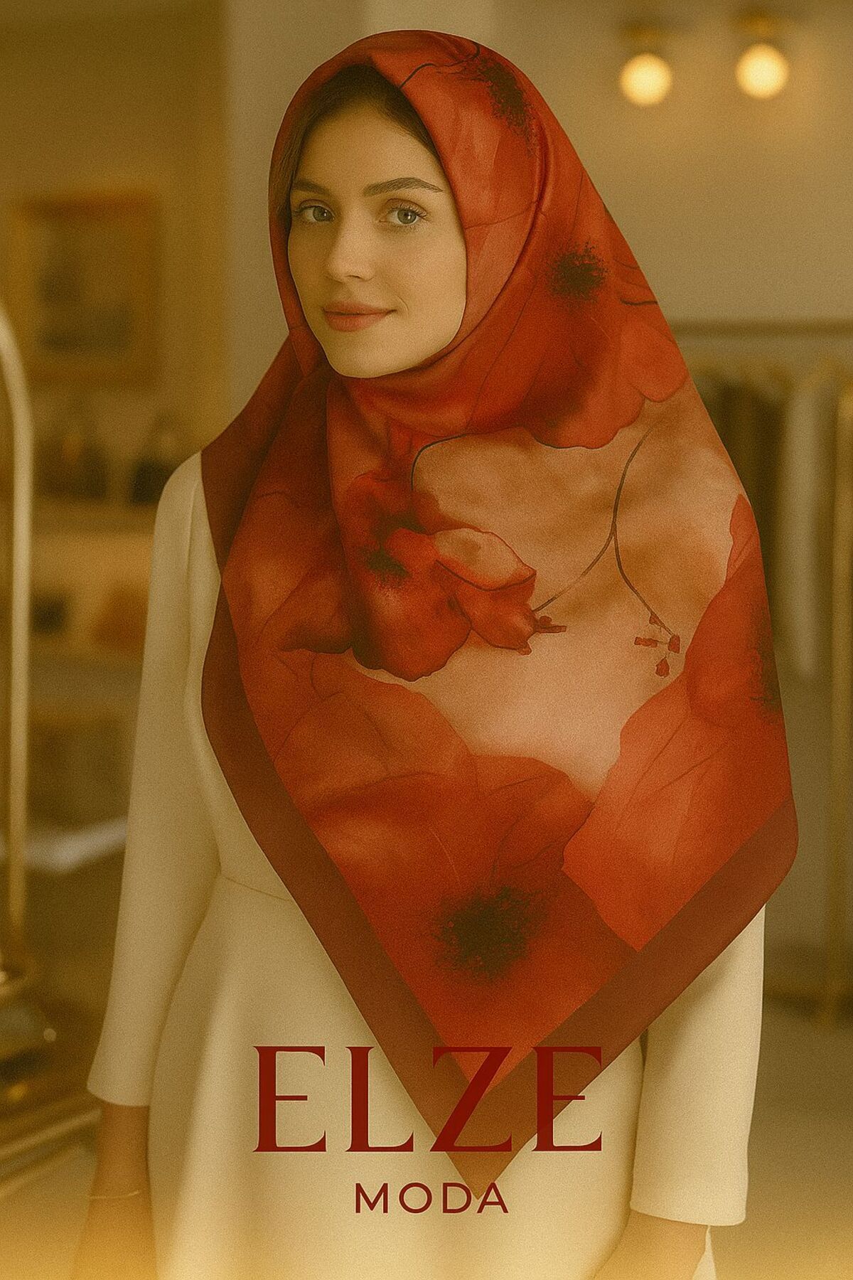 ELZE MODA GELİNCİK DESENLİ PAMUK VUAL ŞAL