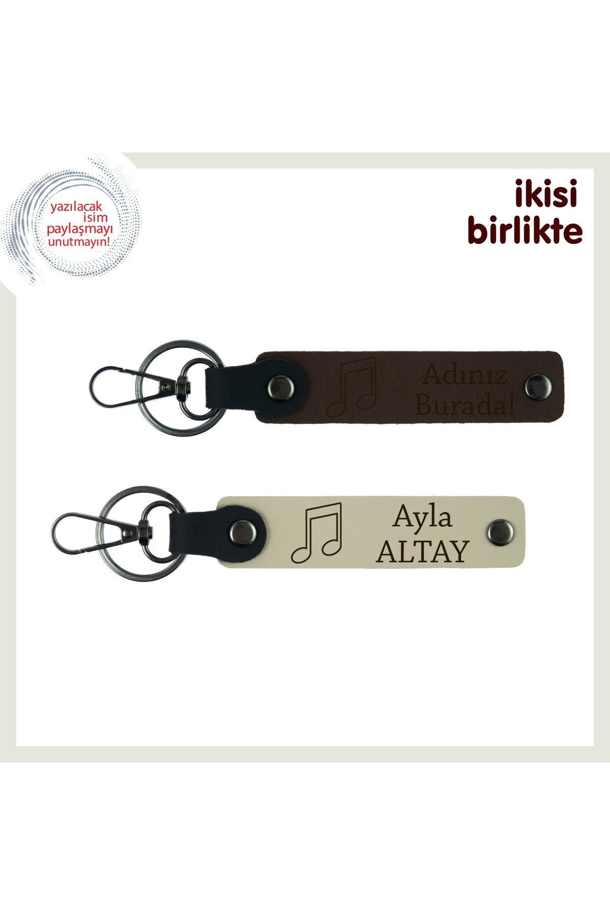 Miaju Hayatın Tınısını Yansıtan Hediyelik, Kişisel Deri Anahtarlık Takımı, Koyu Kahve-Sütlü Kahve