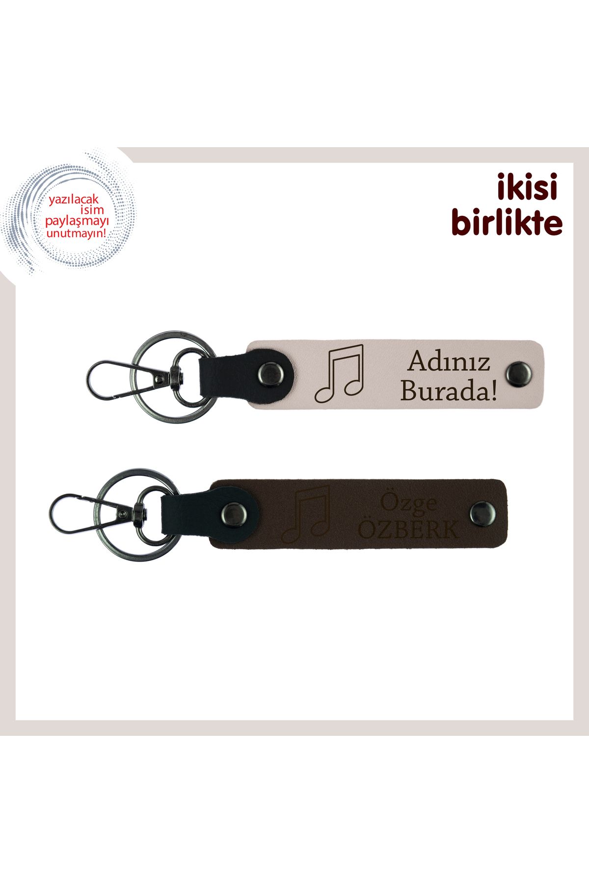 Miaju Evlilik Yıl Dönümüne Şarkılı Anı, Kişiye Özel Nota Temalı Anahtarlık Takımı, Pudra-Koyu Kahve