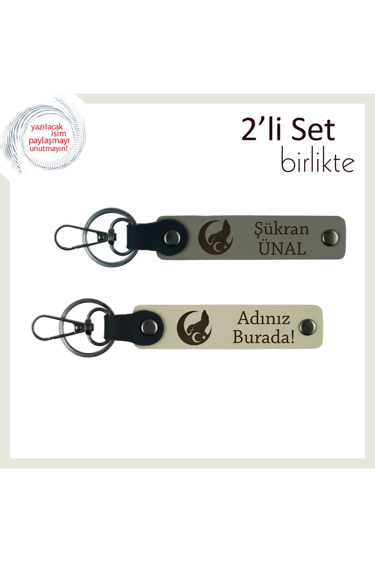 Miaju Askerlere Özel Hediye, Bozkurt Ve Ayyıldız Desenli İsim Yazılabilir Anahtarlık Takım, Gri-S Kahve