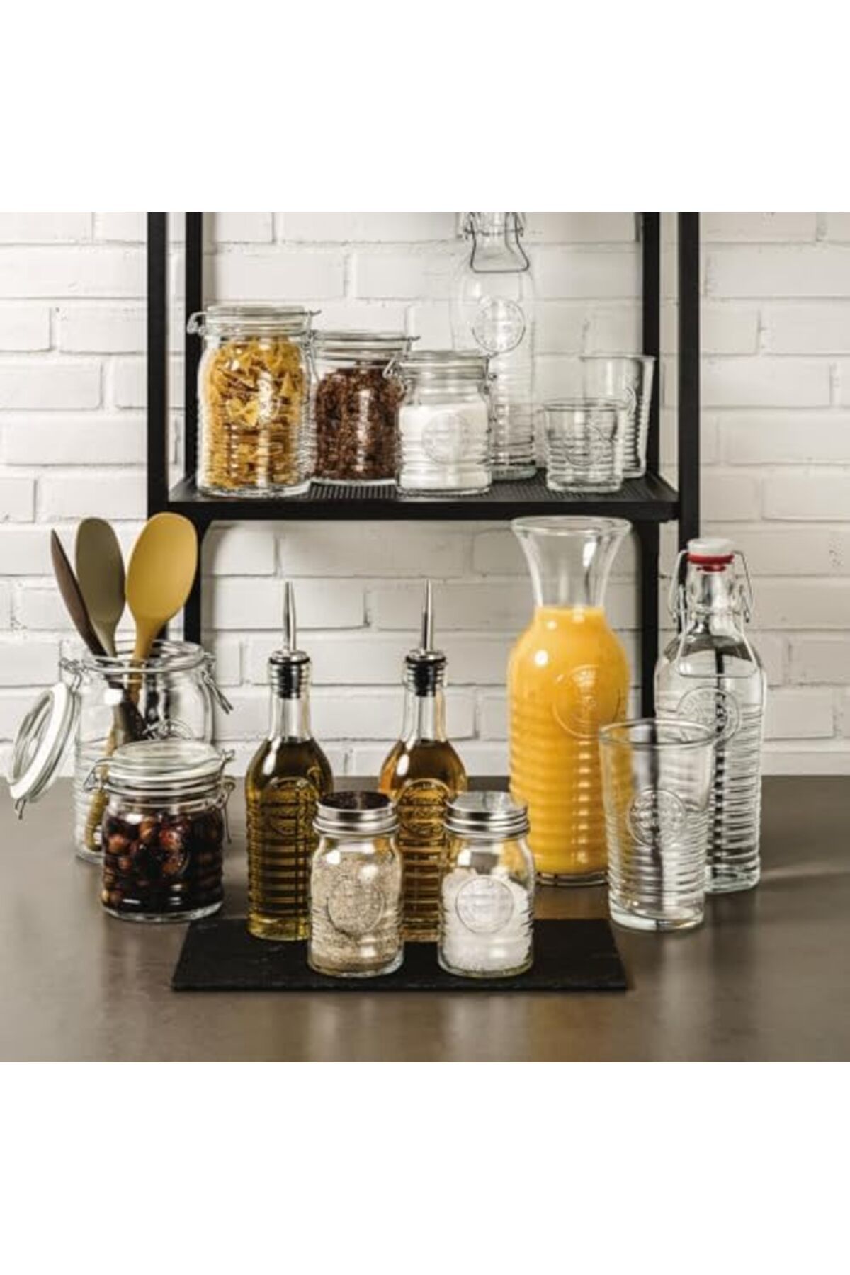 Bormioli Rocco-Officina Water Bottle, Italian Glass Pitcher, Airtight Seal, Metal Clamp, Easy To Carry Handle, 1.2L 7