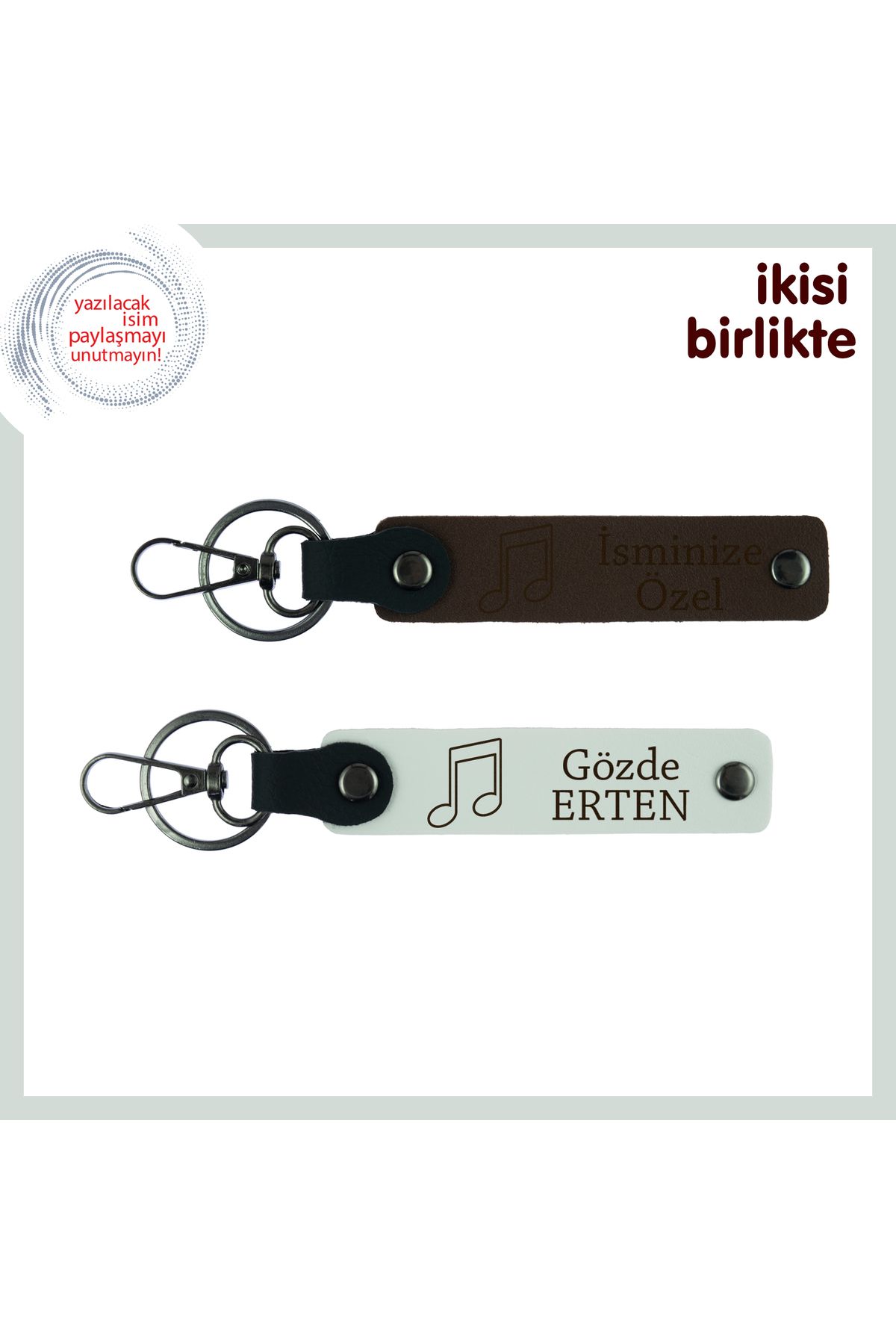 Miaju Eşinle İlk Konserin Hatırasına, Notalı Yazılabilir Deri Anahtarlık Seti, Koyu Kahve-Beyaz