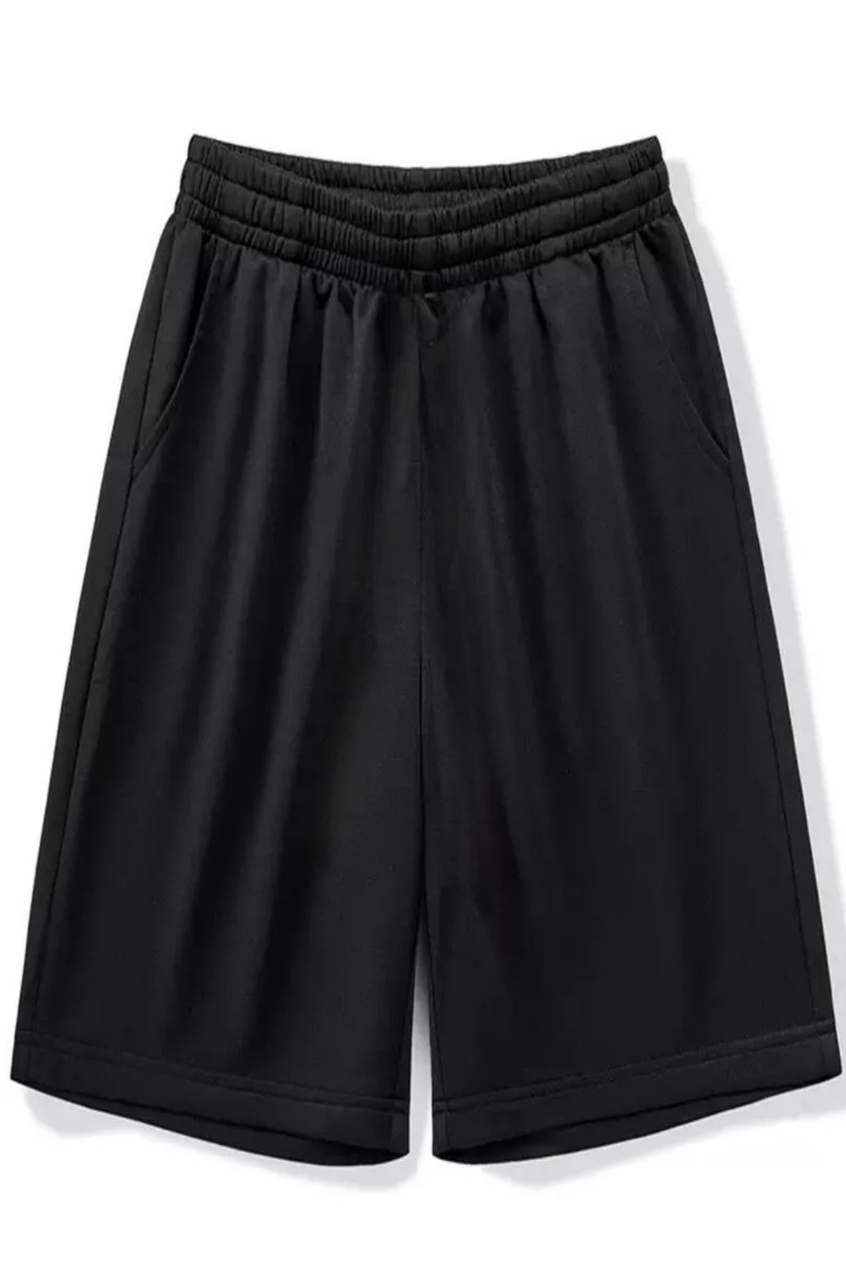 vladivosto  Yazlık Düz Renk Ekstra Bol Siyah Gri Battal Kalıp Büyük BedenOversize Baggy Diz Altı Bermuda Şort - Görsel 5