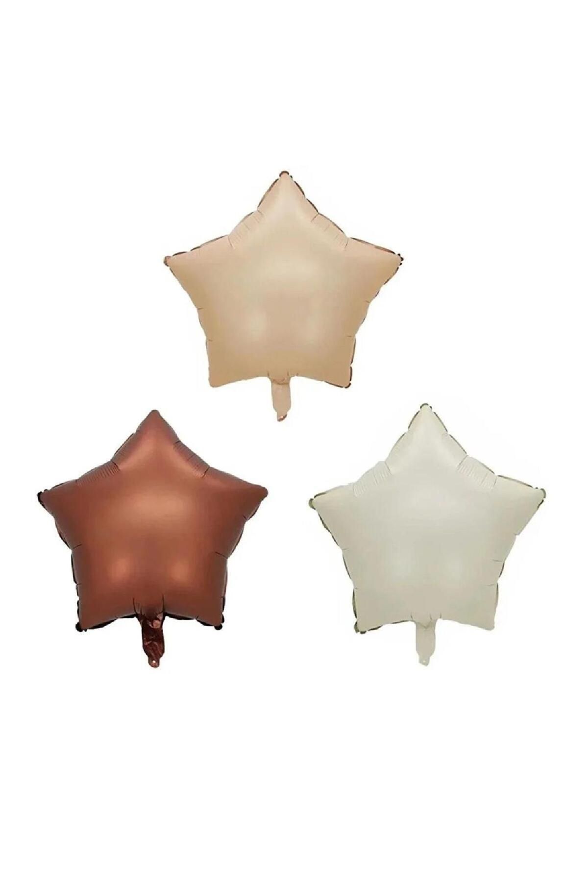 TATLI GÜNLER 3 Adet Retro Pastel Krem Bej Karamel Renk Yıldız Balon Seti