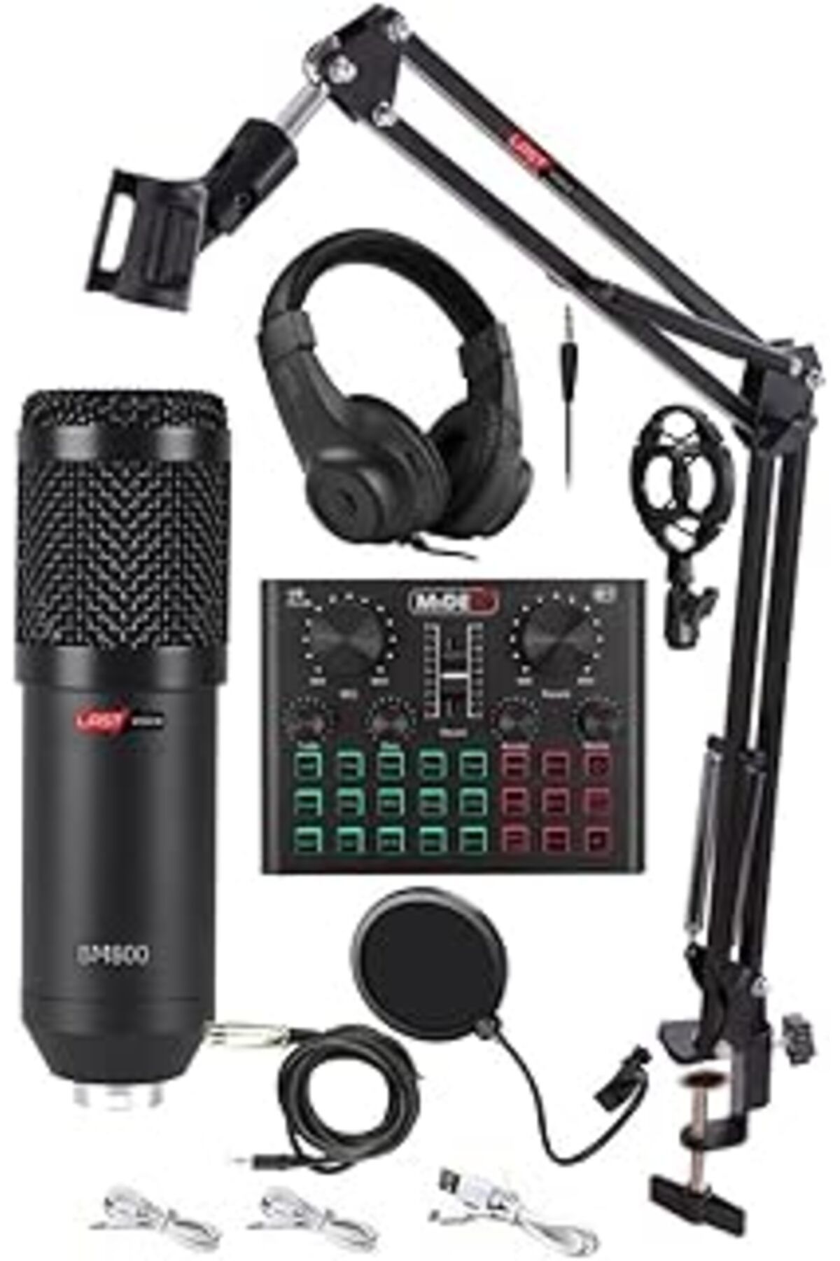 Pazarcan Lastvoice Bm800 Live Head Set Efektli Ses Kartı Mikrofon Kulaklık Stand Kayıt Canlı Yayın Seti (Pc