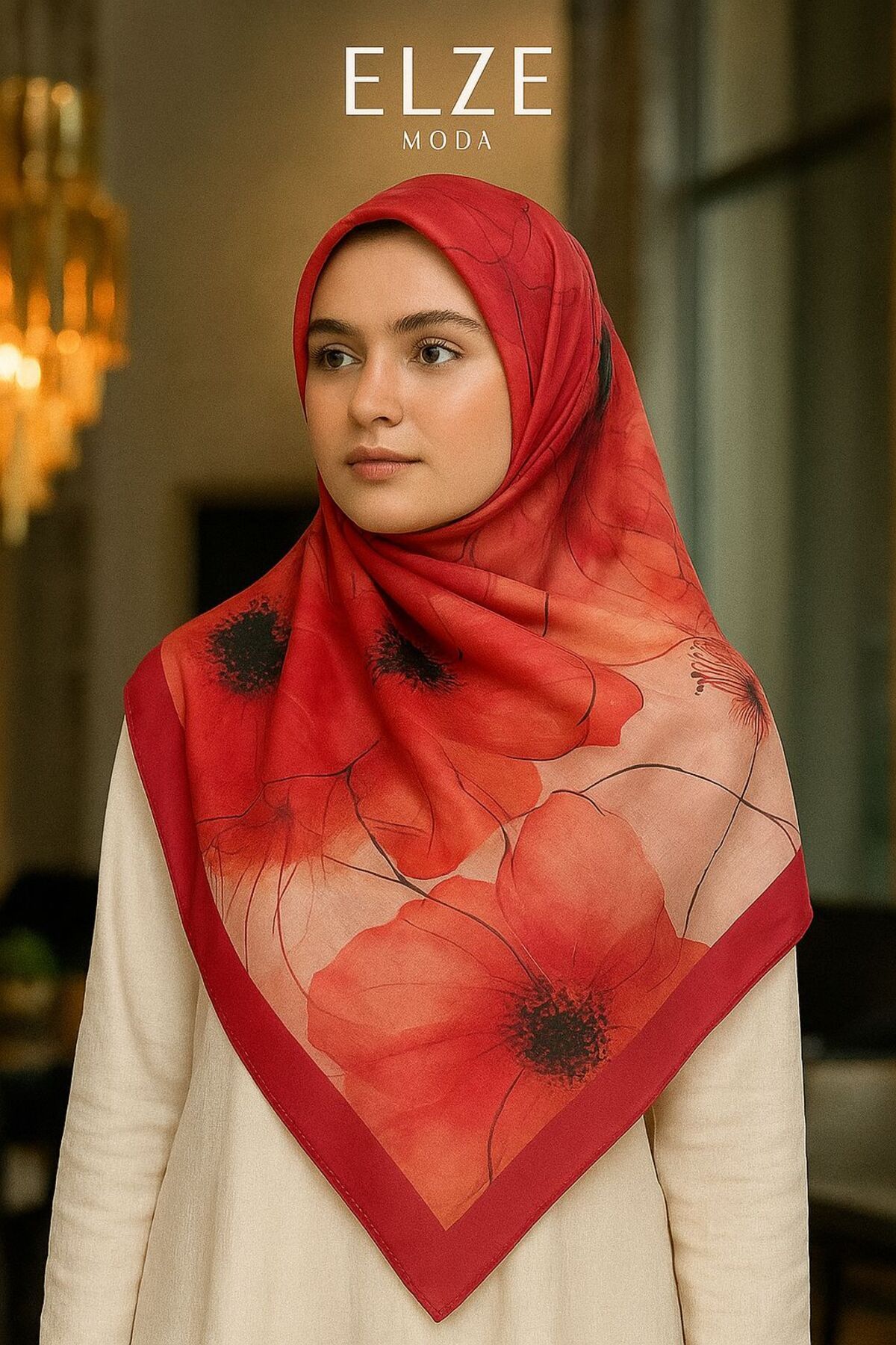 ELZE MODA GELİNCİK DESENLİ PAMUK VUAL ŞAL