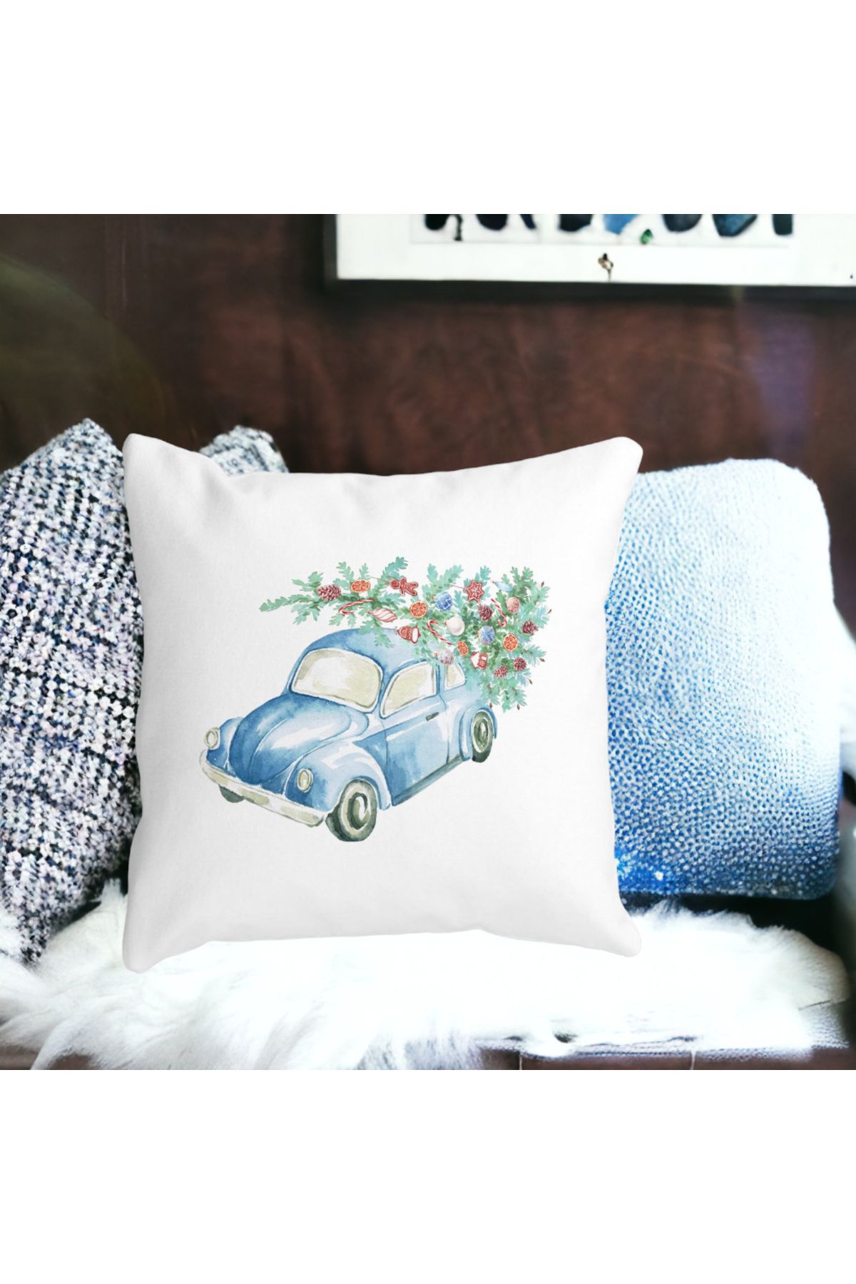 BEKZ-Christmas Themed Decorative Pillow, 21, 40x40 cm, White, Matte, Removable Cover, Bellows 3