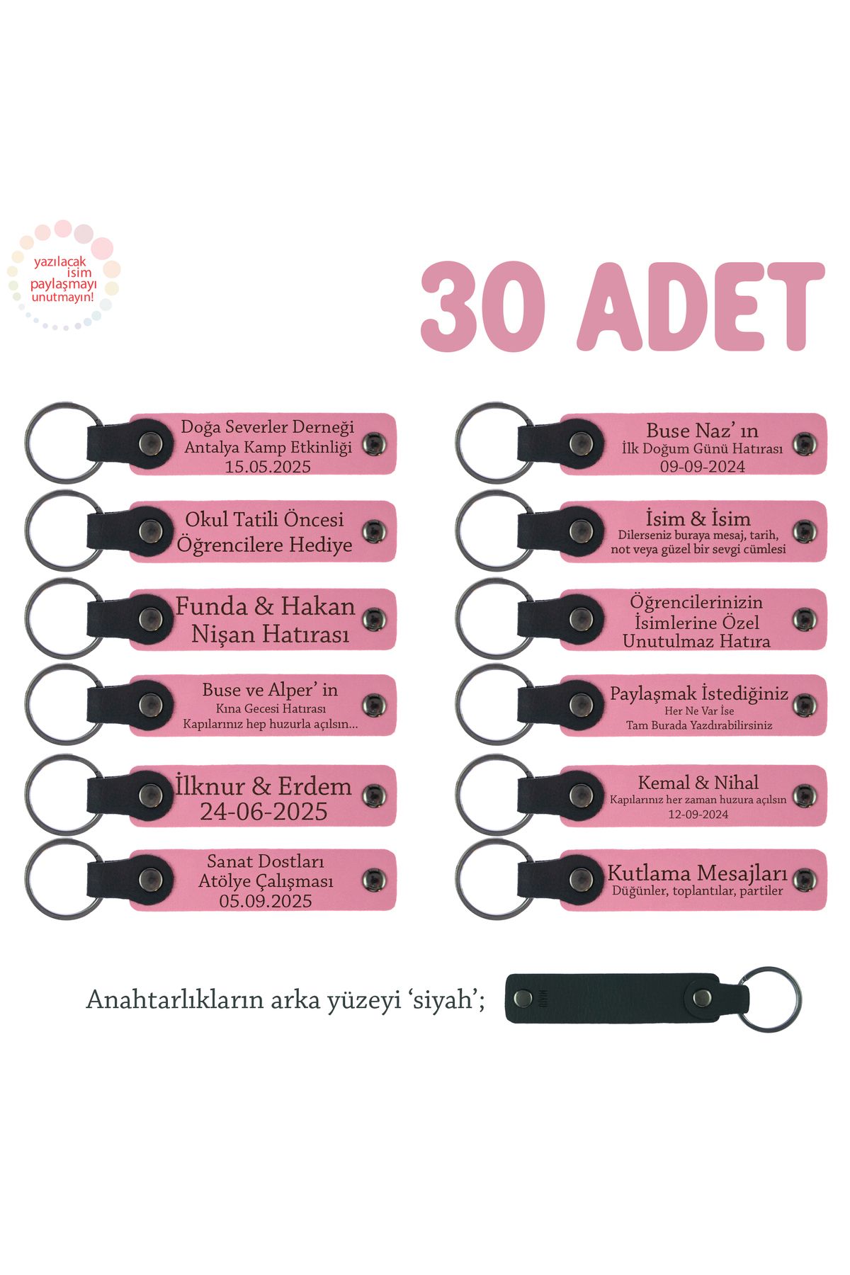 Miaju Pembe & Siyah, Mağaza Açılışında Dağıtılmak Üzere 30'lu Set Kurum Logolu Kişiye Özel Deri Anahtarlık