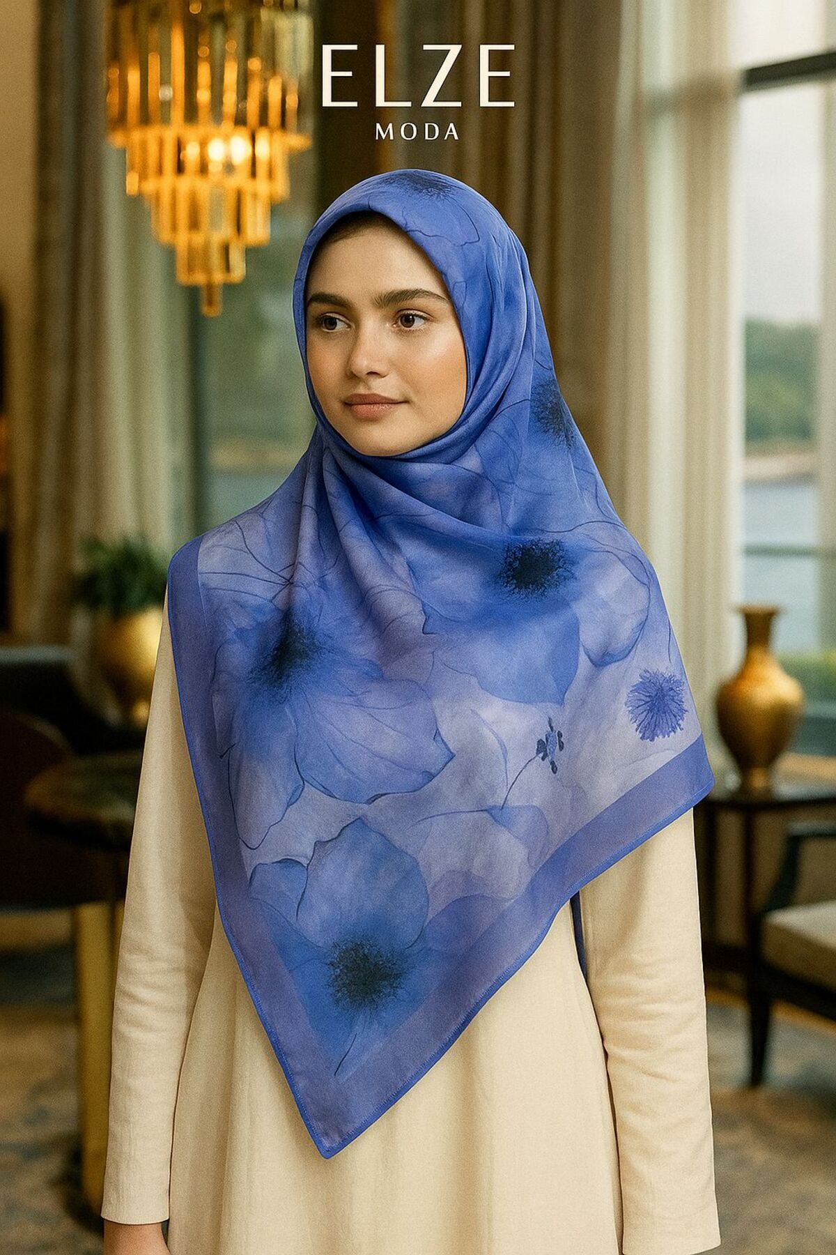 ELZE MODA GELİNCİK DESENLİ PAMUK VUAL ŞAL