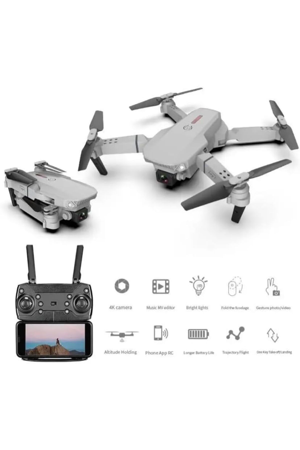 Generic-E88 Pro Drone With Dual Camera 4K UHD For Adults FPV Foldable Remote Control Drone 3D Flips Al 4