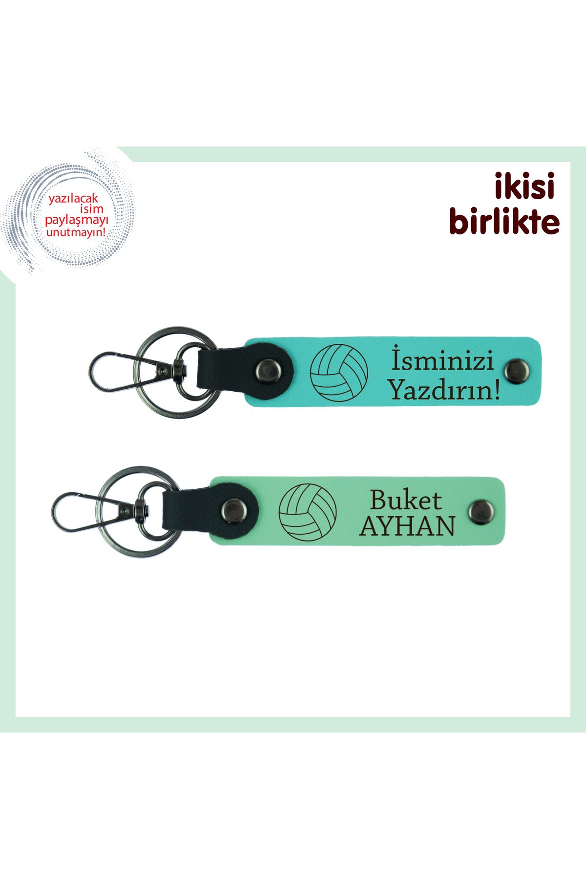 Miaju Antrenör ve Öğrenciye Uygun Ortak Sürpriz, Yazılabilir Deri Anahtarlık Takımı, Turkuaz-Açık Yeşil