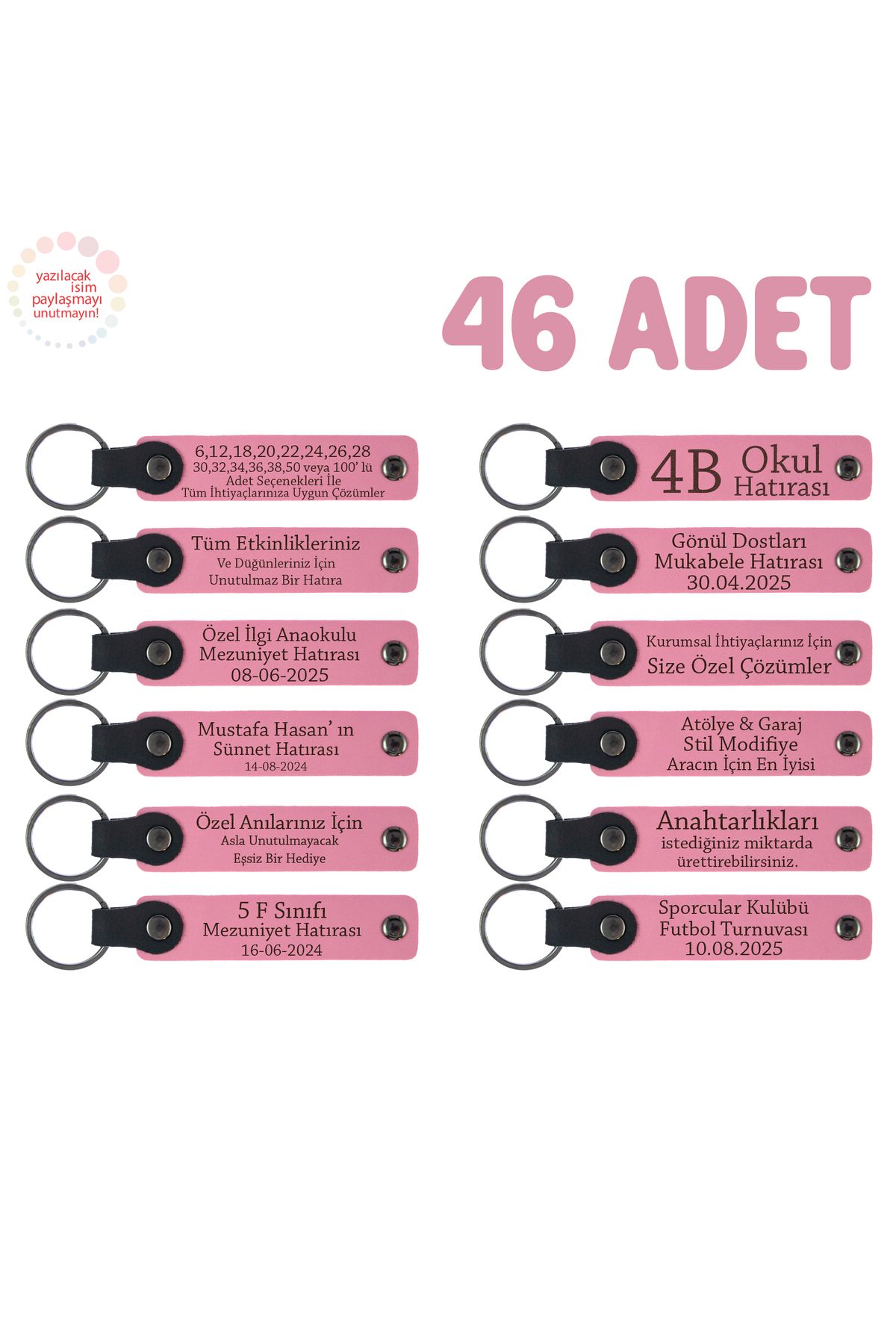 Miaju Pembe, Anneler Günü Kutlaması İçin Mesajlı Hatıra Anahtarlık 46’lı Set, Özel Gün Hediyesi