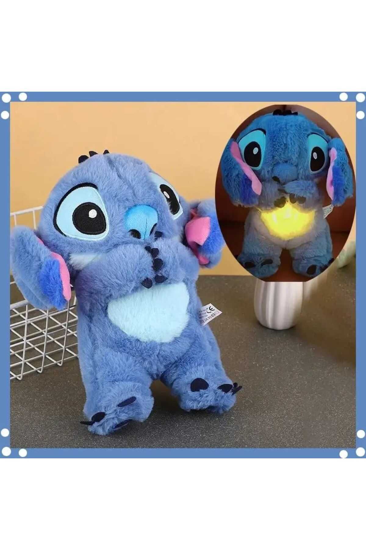 NUREYY AKSESUAR Nefes Alan Peluş Stitch Uyku Arkadaşı Mavi lilo stitch karnı hareket ediyor