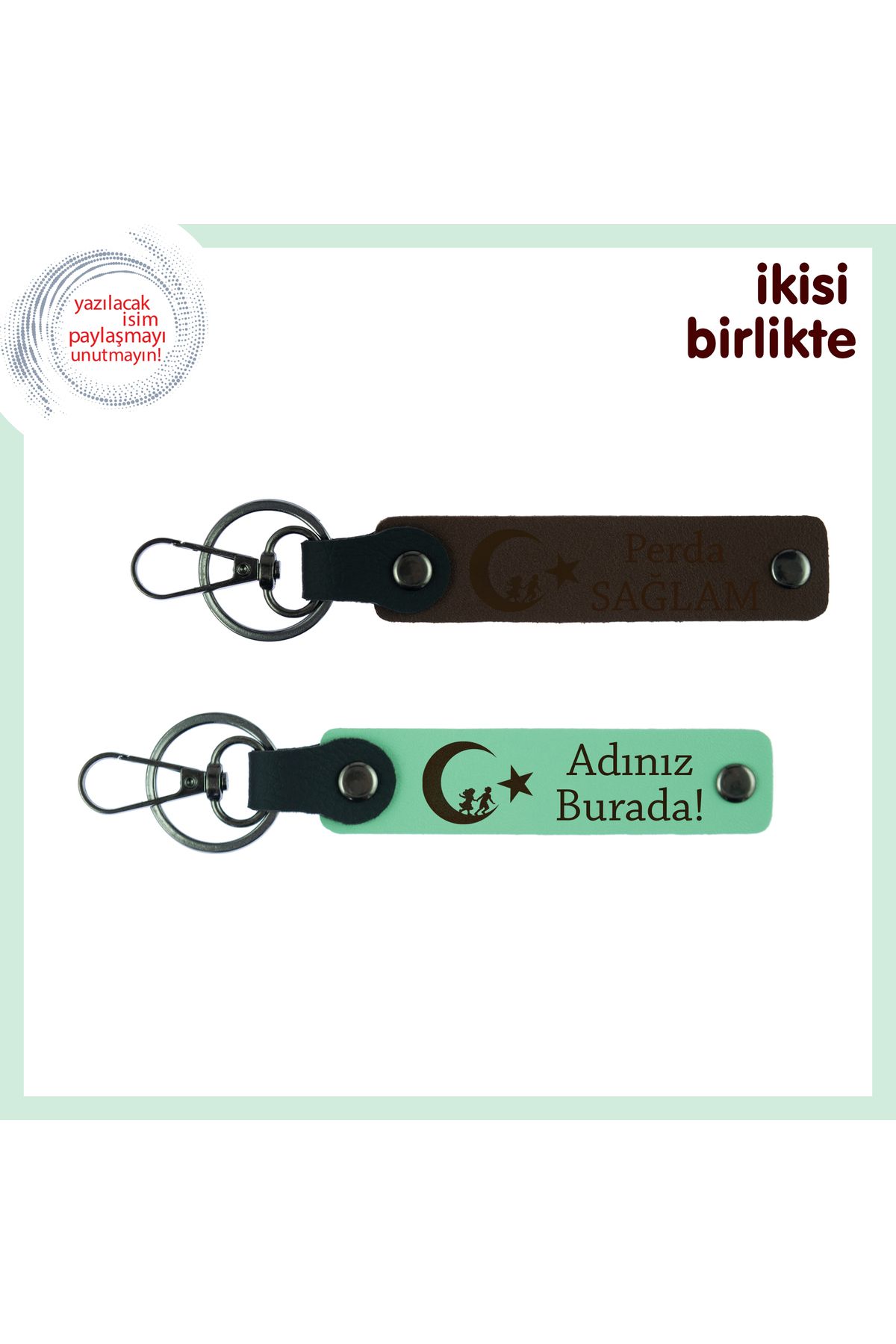 Miaju Amcaya Saygı İçeren Hediye – Çocuk Ve Ayyıldız Kişisel Anahtarlık Takımı, Koyu Kahve-Yeşil