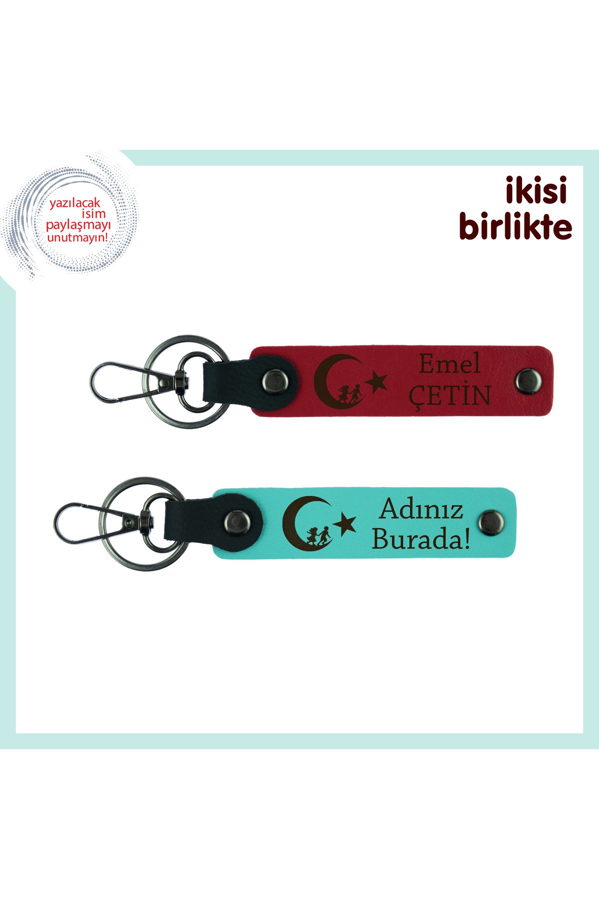 Miaju Çocuk Ve Ayyıldız Temalı Kişisel Anahtarlık Seti – Doğum Gününe Özel Armağan, Kırmızı-Turkuaz