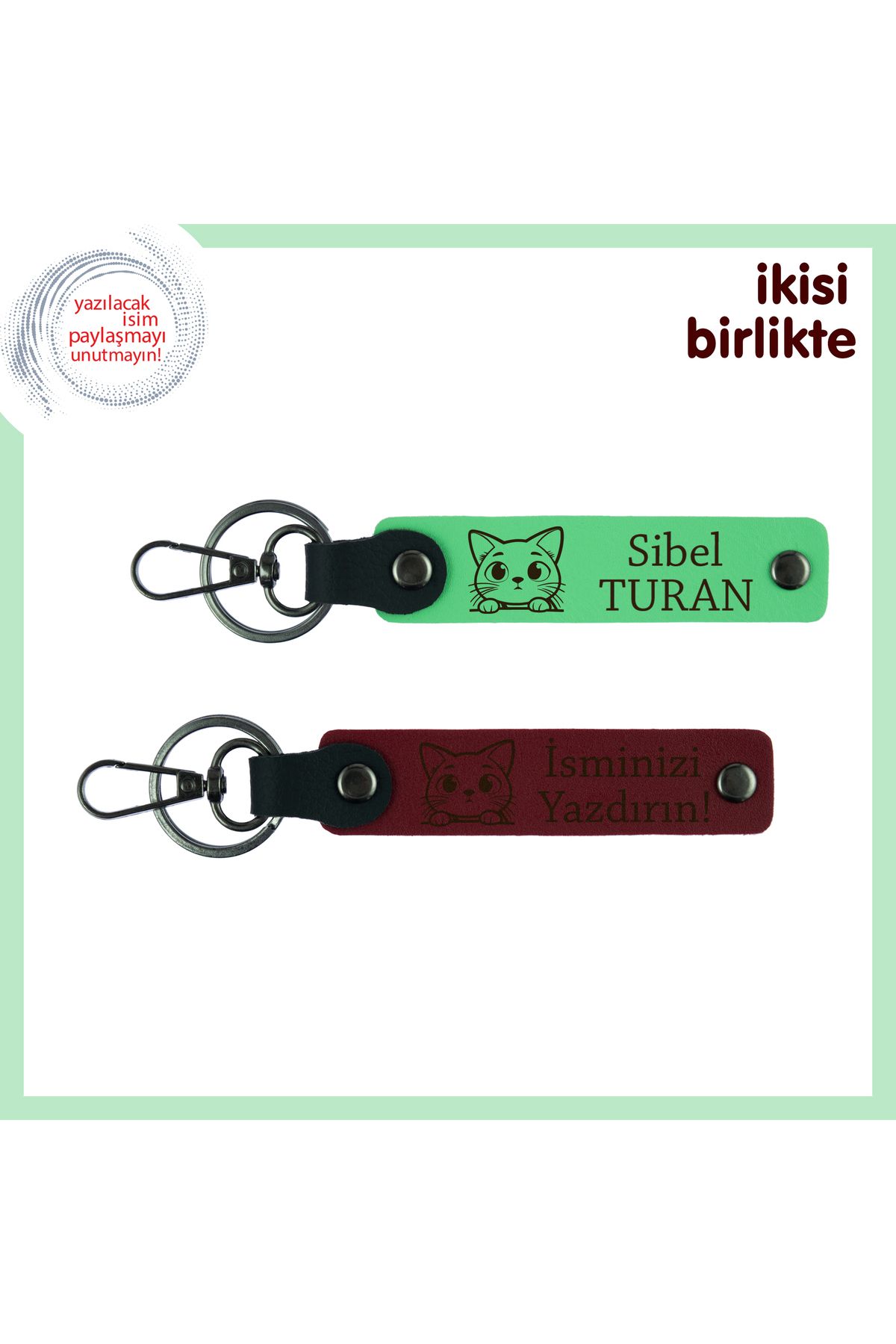 Miaju Kedili Yaşamın En Tatlı Hatırası, Özelleştirilebilir Anahtarlık Takımı, Fıstık Yeşil-Bordo