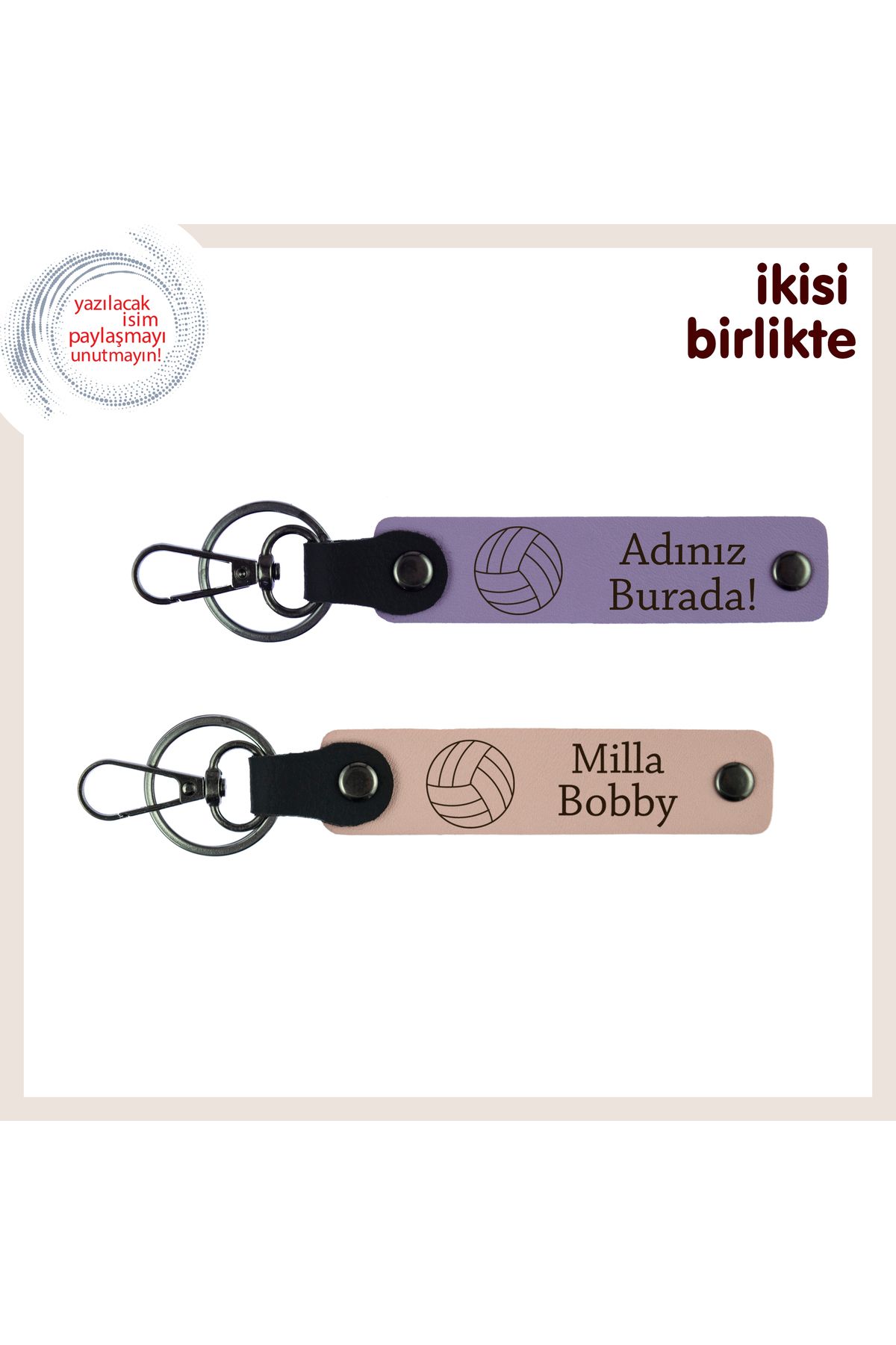 Miaju Oyunu Paylaşan Kalplere Anı, Kişiselleştirilebilir İsimli Deri Anahtarlık Seti, Lila-Yavru Ağzı
