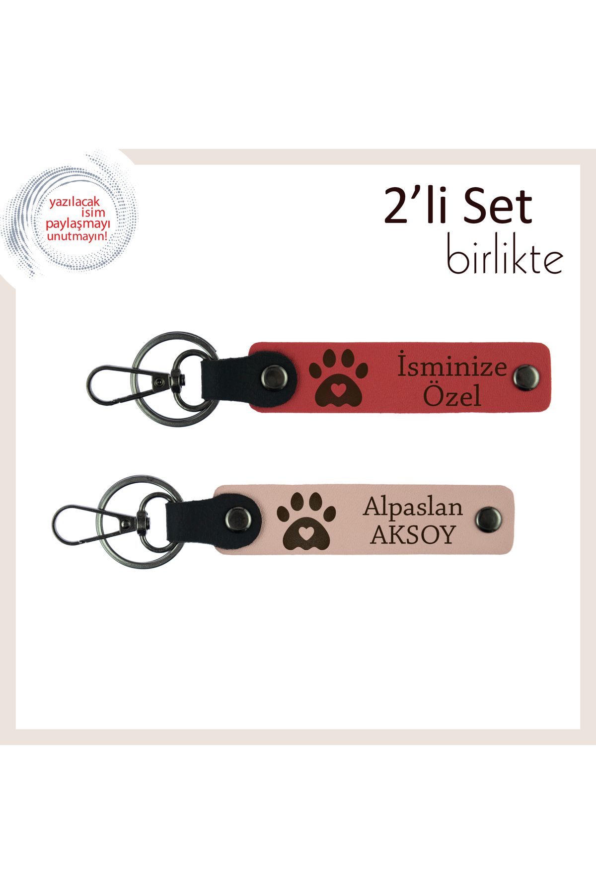 Miaju Köpek Sever Sevgiliye Sevimli Armağan, Kalpli Pati Temalı Anahtarlık Takımı, Nar Çiçeği-Yavru Ağzı