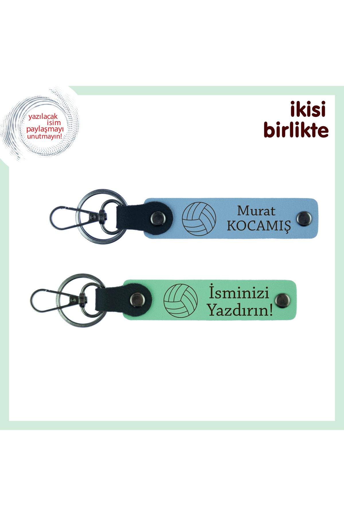 Miaju Antrenörünüz İçin Takımca Hazırlanmış Hatıra, Kişisel Deri Anahtarlık Seti, Gök Mavi-Açık Yeşil