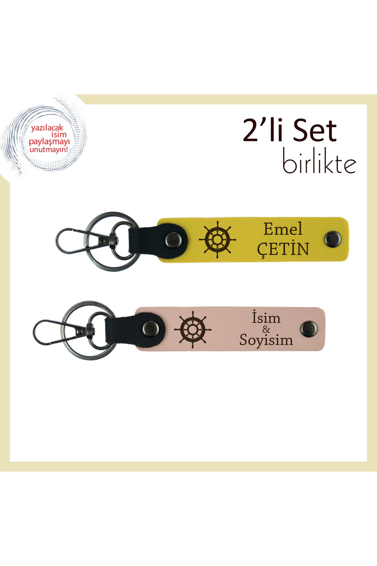 Miaju Kaptan Ruhlu Sevenlere Hediyelik, Kişisel Gemi Motifli Deri Set, İsminizi Yazdırın, Sarı-Yavru Ağzı