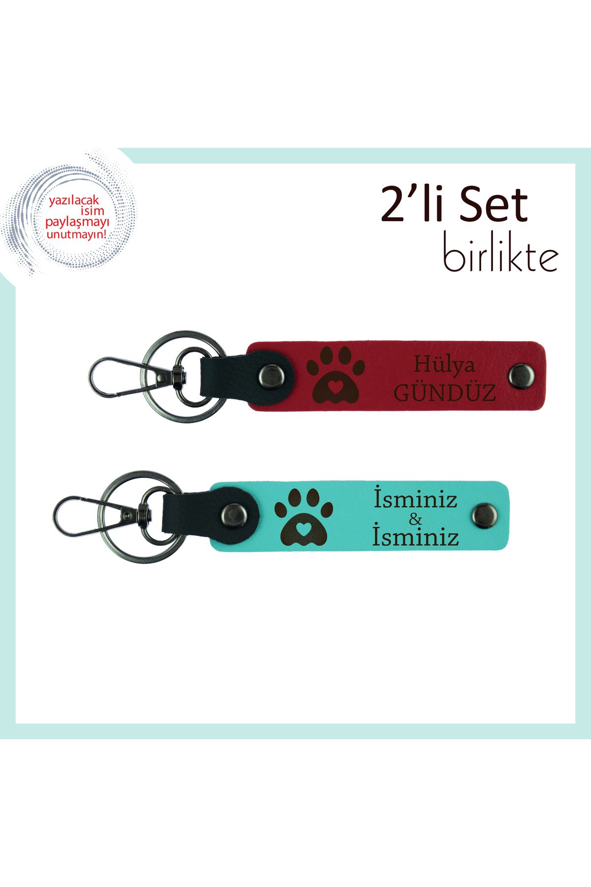 Miaju Yeni Patili Aile Üyesine Hoş Geldin Hatırası, Kalpli Pati Temalı Anahtarlık Seti, Kırmızı-Turkuaz