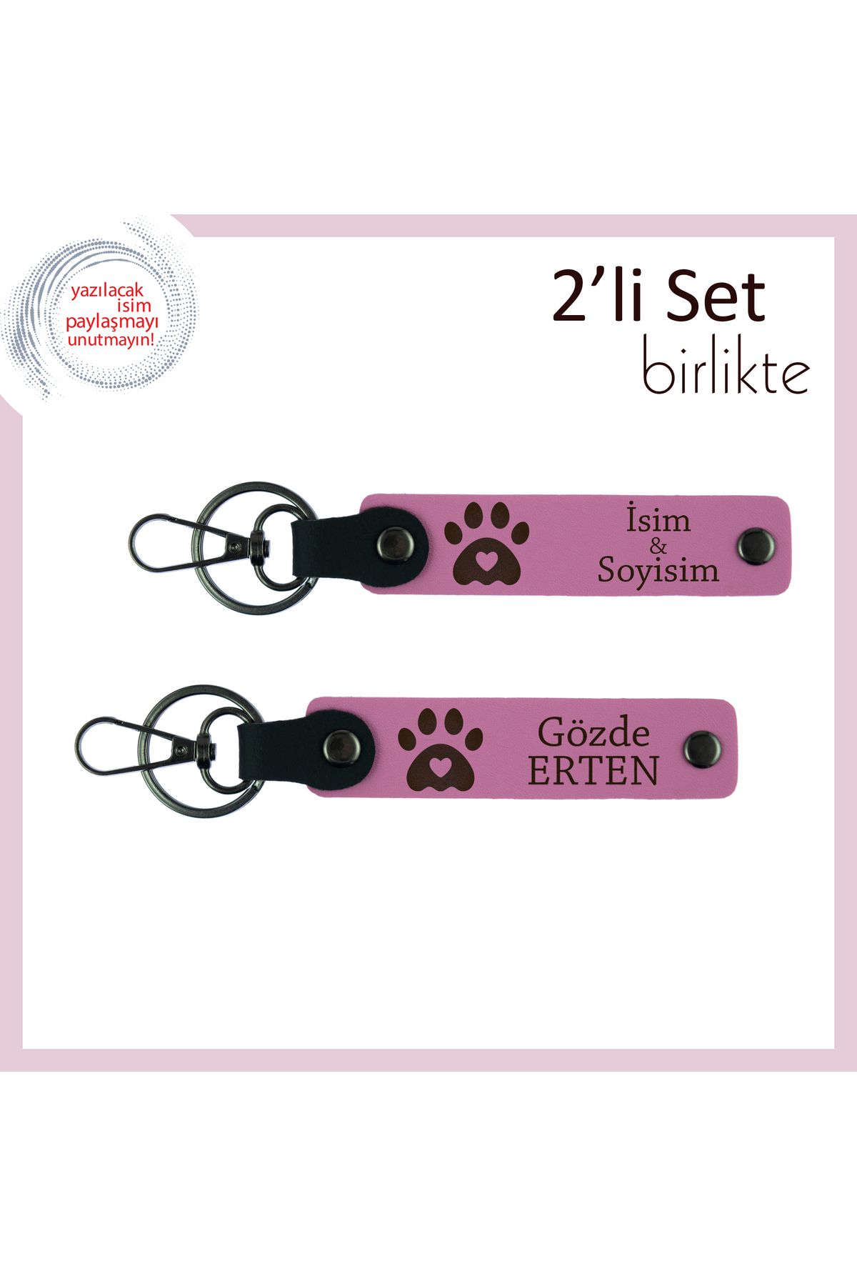 Miaju Kedi Sever Arkadaşa Dostluk Anısına Verilebilecek Hediyelik, Kalpli Pati Seti, Pembe-Pembe